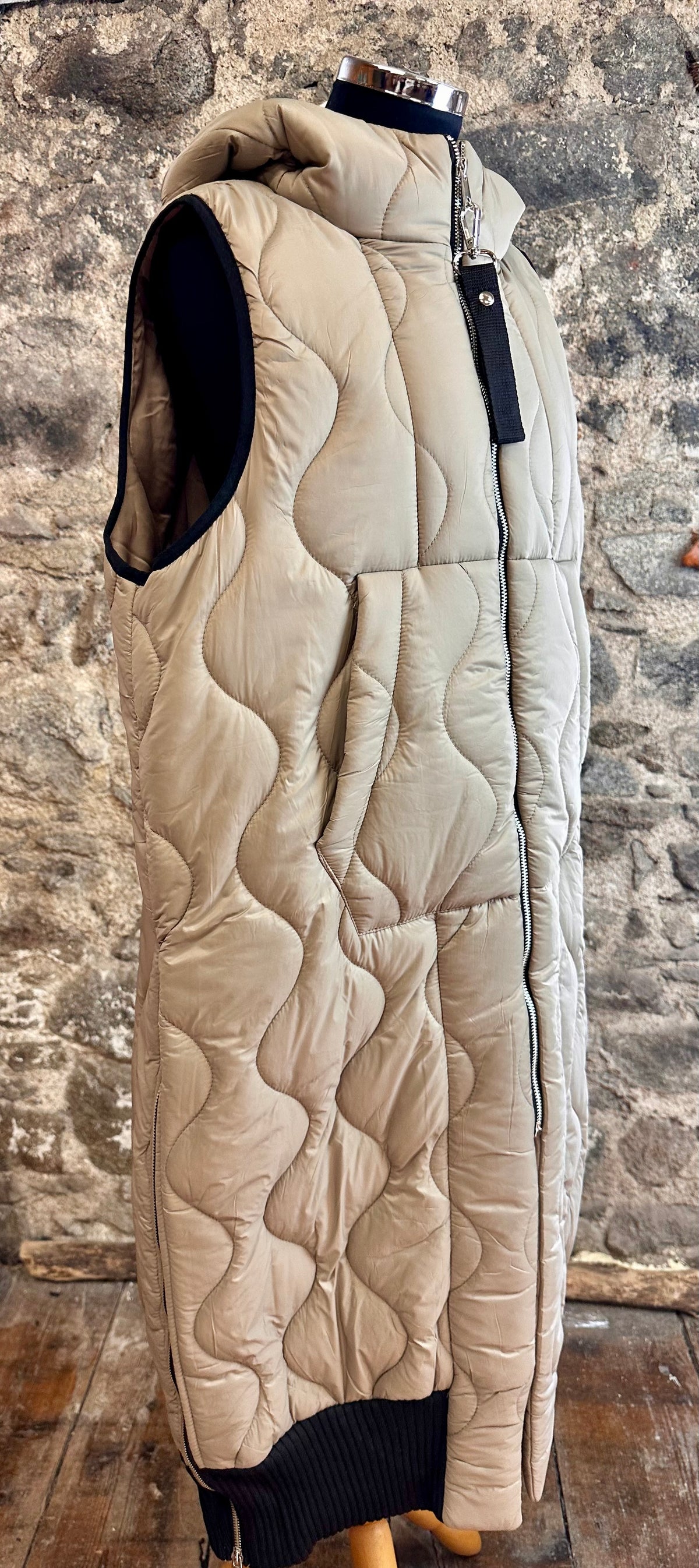 “Maisie “ stone quilted Italian long length  gilet