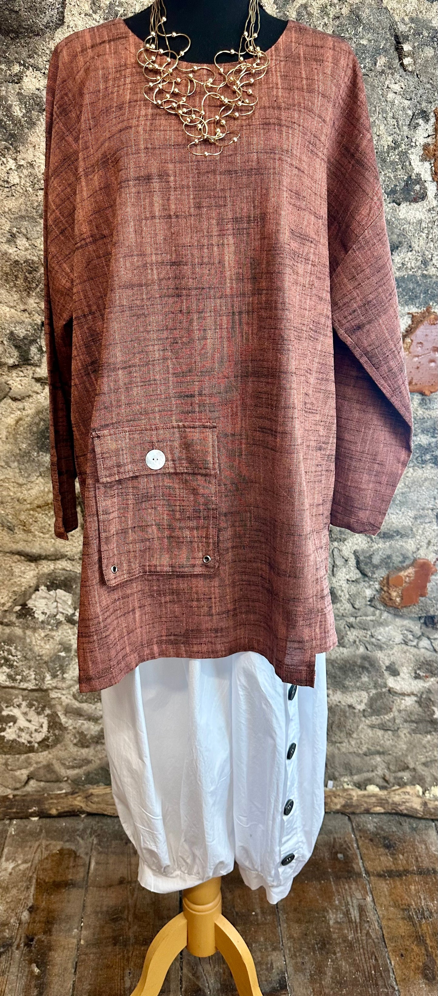 “Ava “ linen blend Italian tunic copper