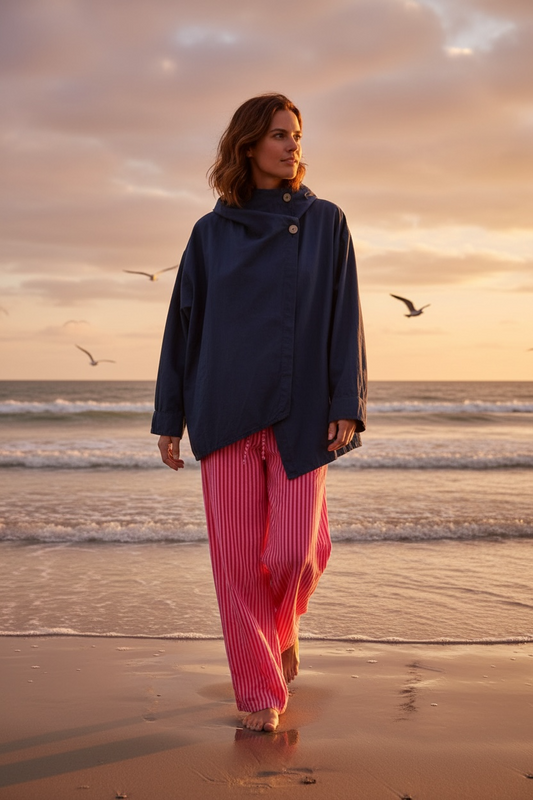 “Suzie”navy funnel neck cotton Italian jacket