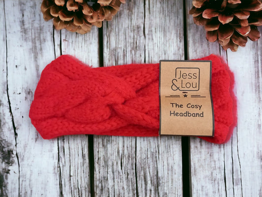 Cherry red cosey cable knit headband