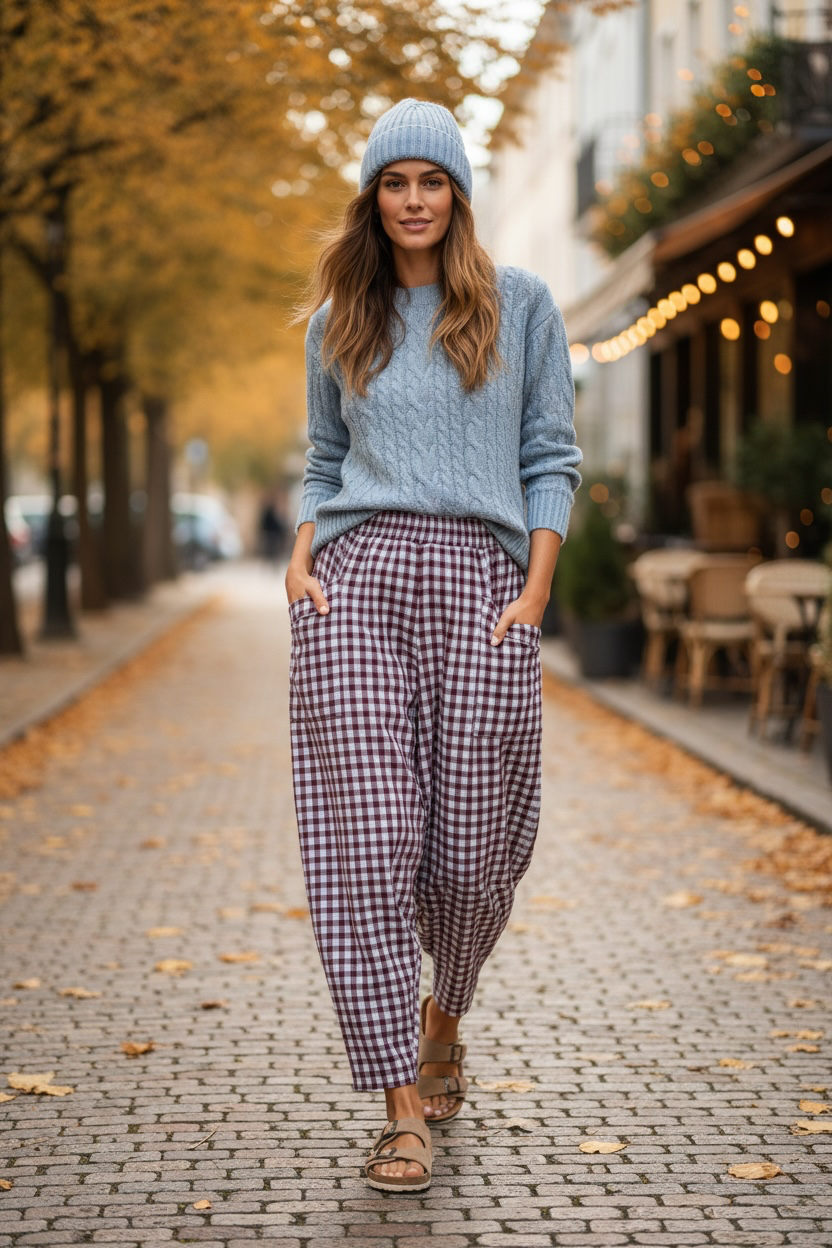 “Riley “ dusky pink and chocolate Italian cocoon trousers