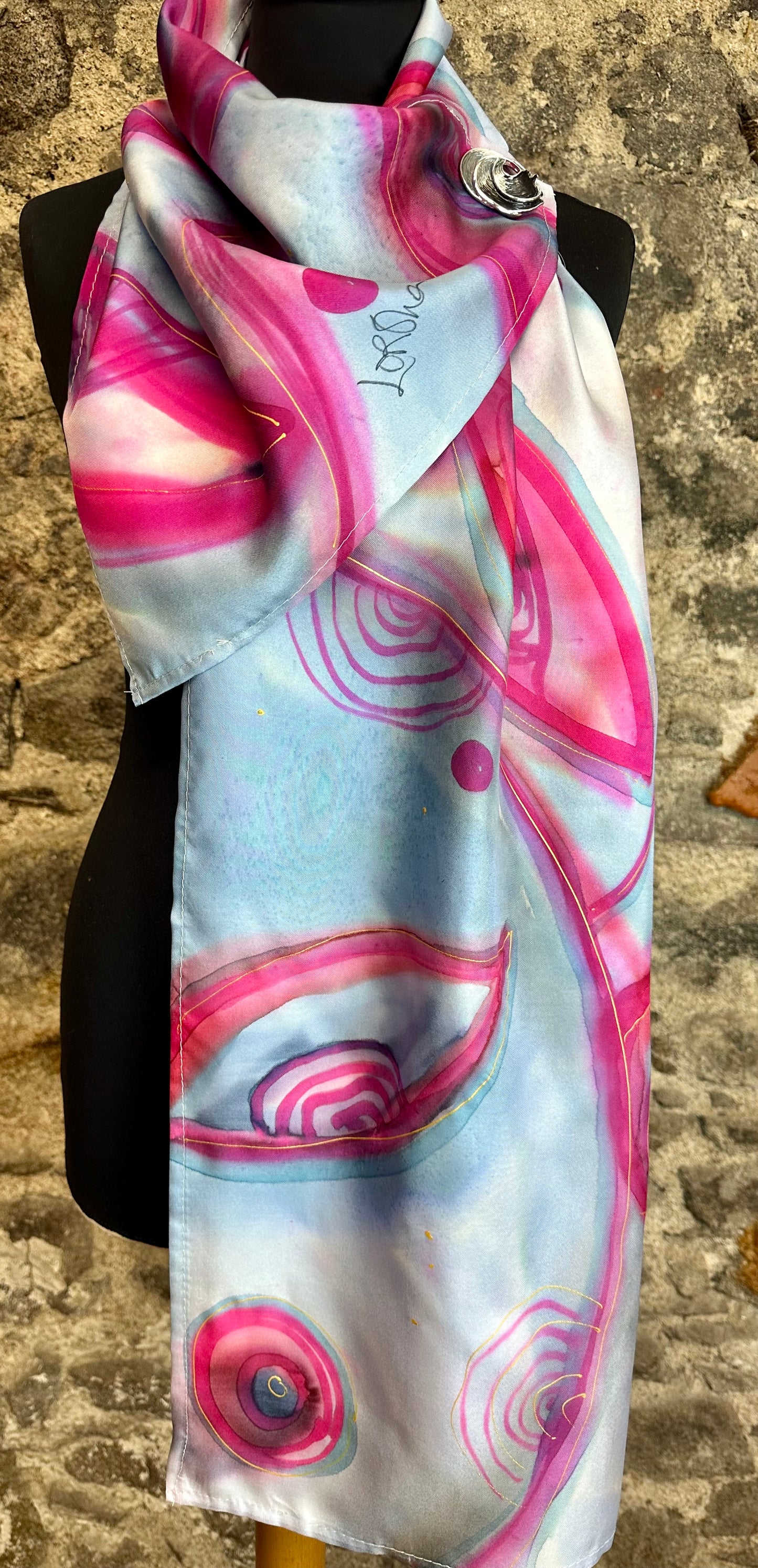 Lorsha individually Handpainted silk scarf