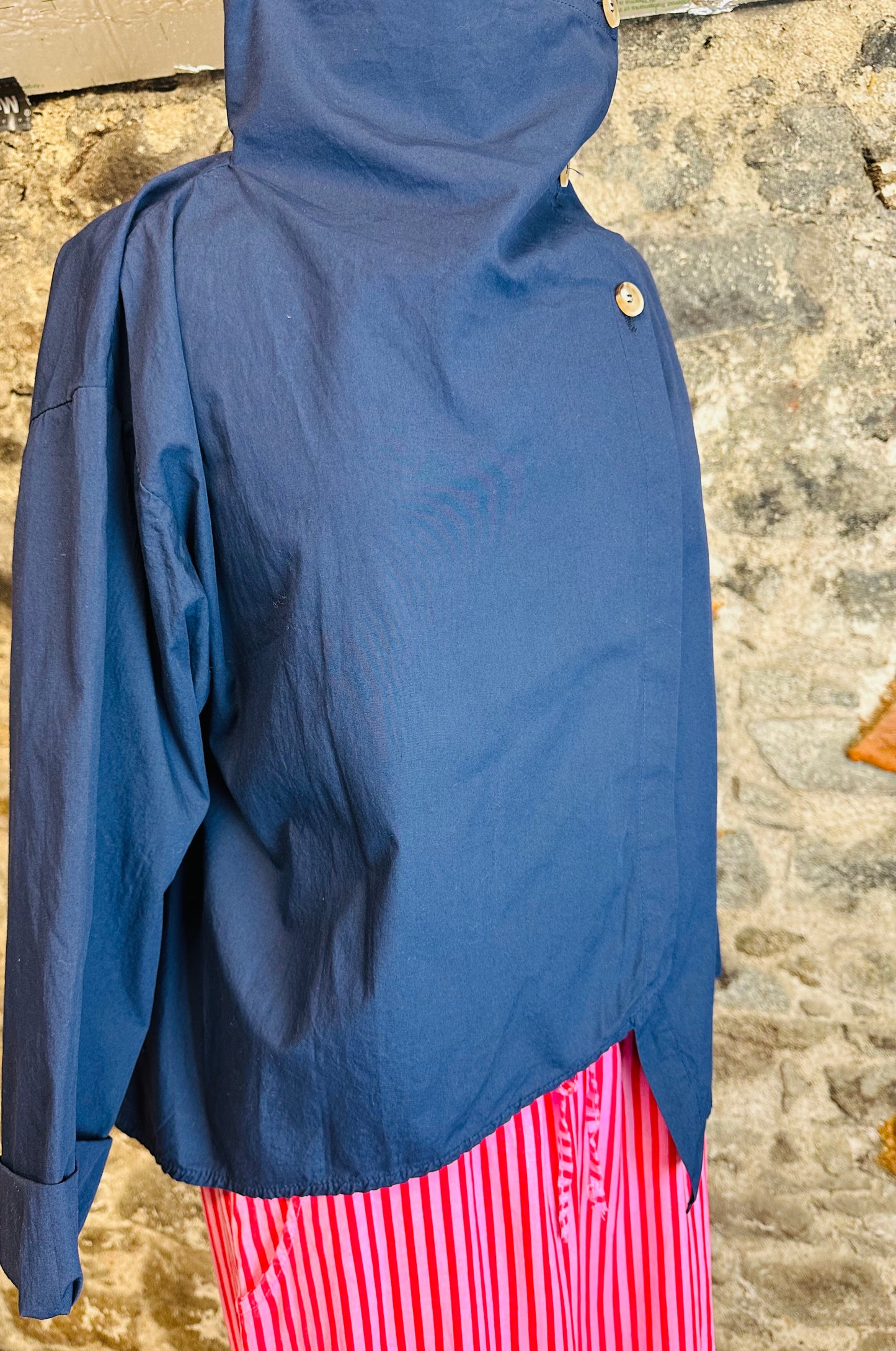 “Suzie”navy funnel neck cotton Italian jacket