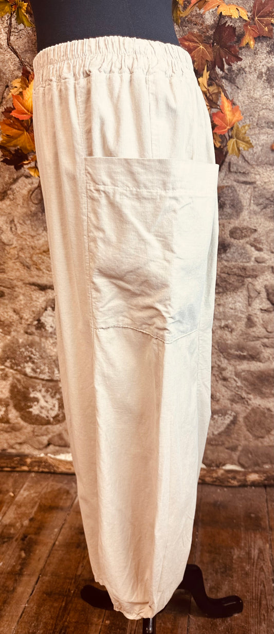 “Tania “button cuff corduroy baggy Italian “ cool” trousers oatmeal