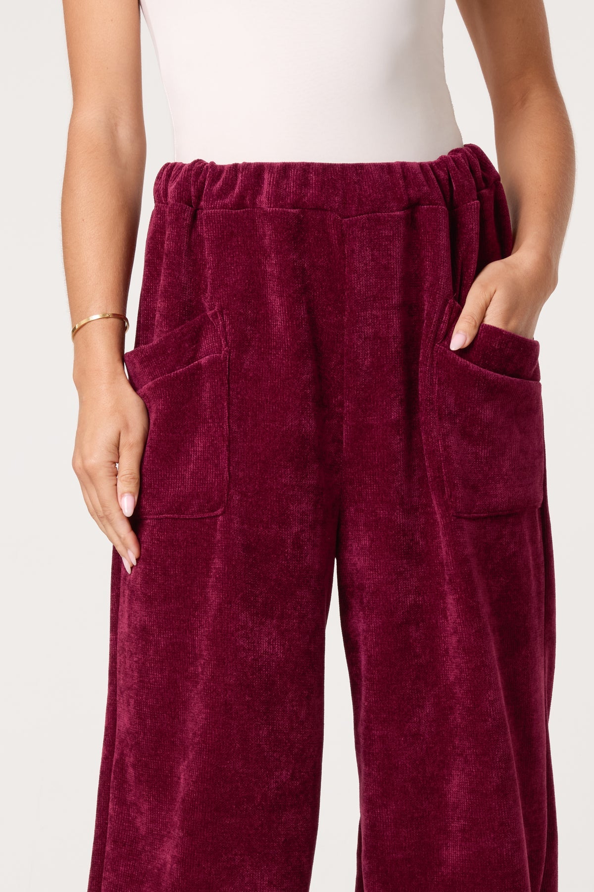 “Riva” rich ruby burgundy chenille Italian jogger