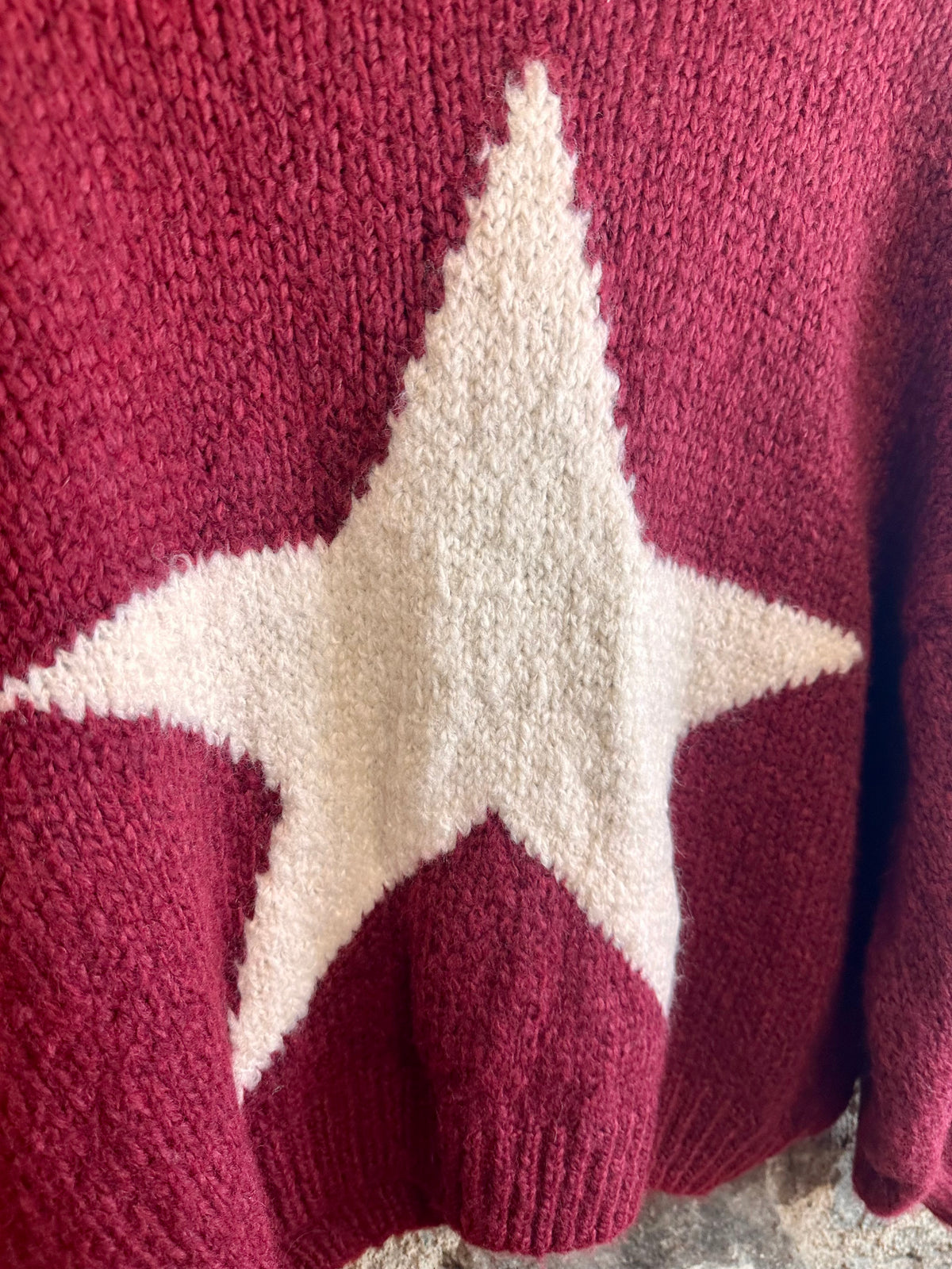“Bowie “ burgundy and cream Italian soft loose knit jumper