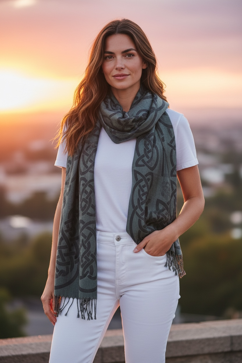 Ebony black heritage Irish designed knotwork pashmina