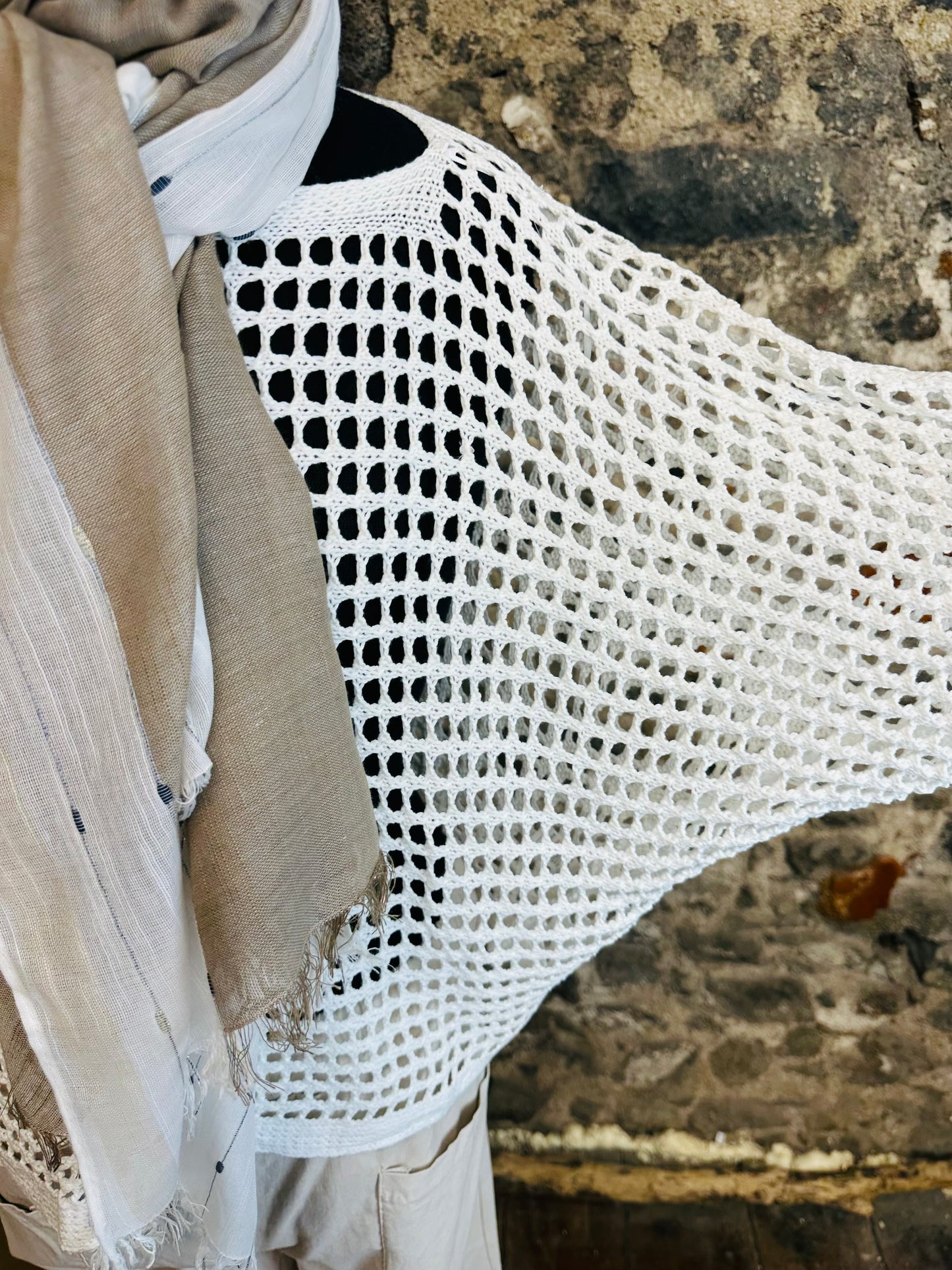 “Annabelle “ mocha and ivory fine linen look scarf