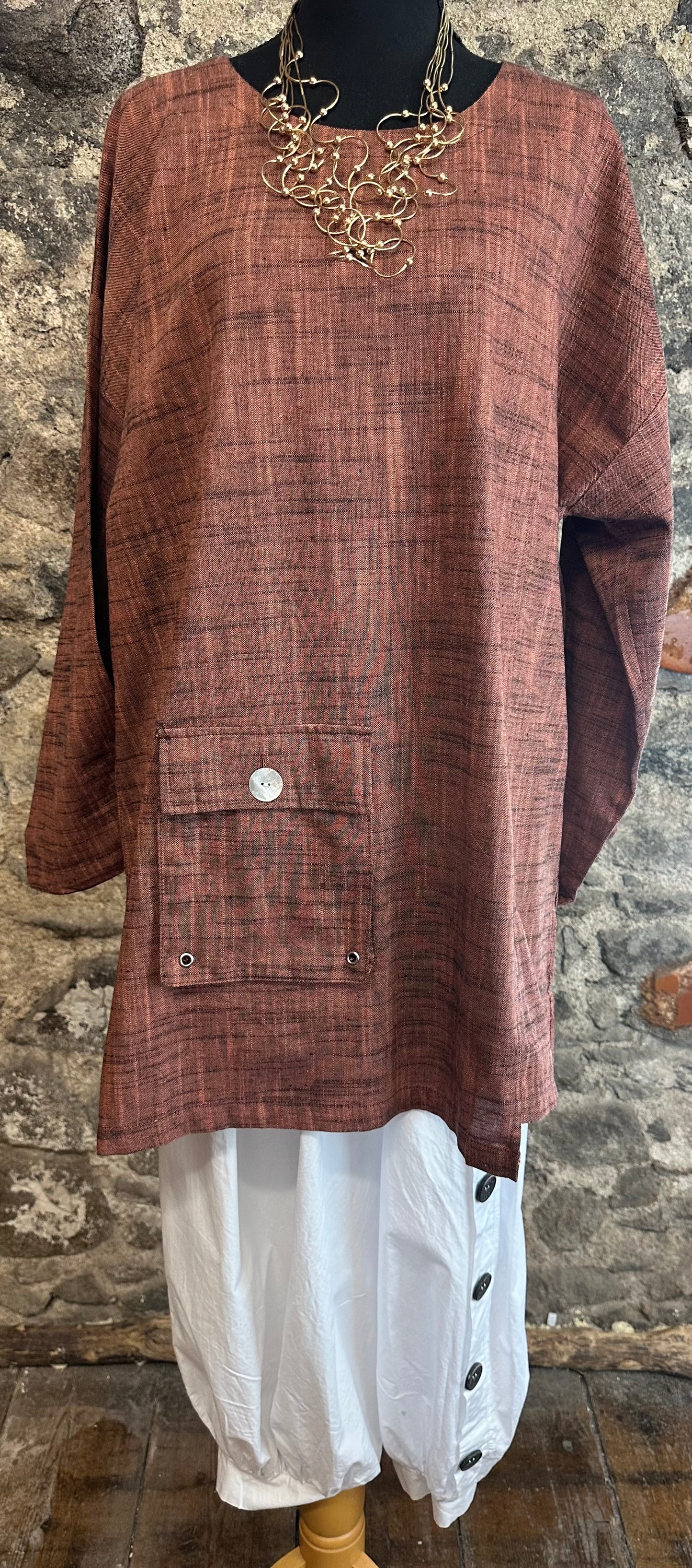 “Ava “ linen blend Italian tunic copper