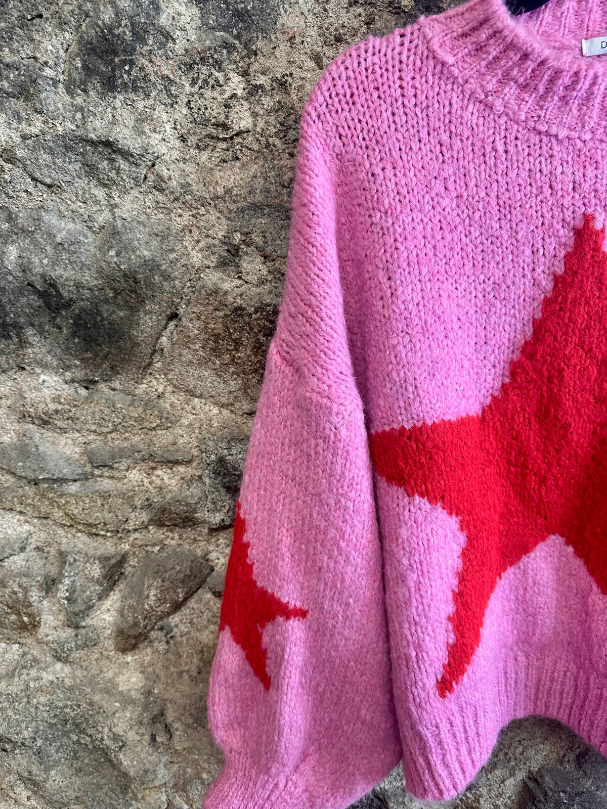 “Bowie “ fuchsia pink and cherry red star Italian supersoft knit