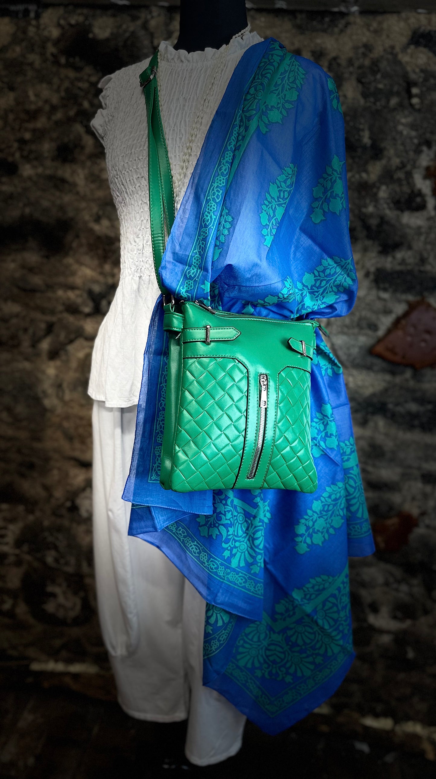 “Mia “ vegan peacock green crossbody satchel