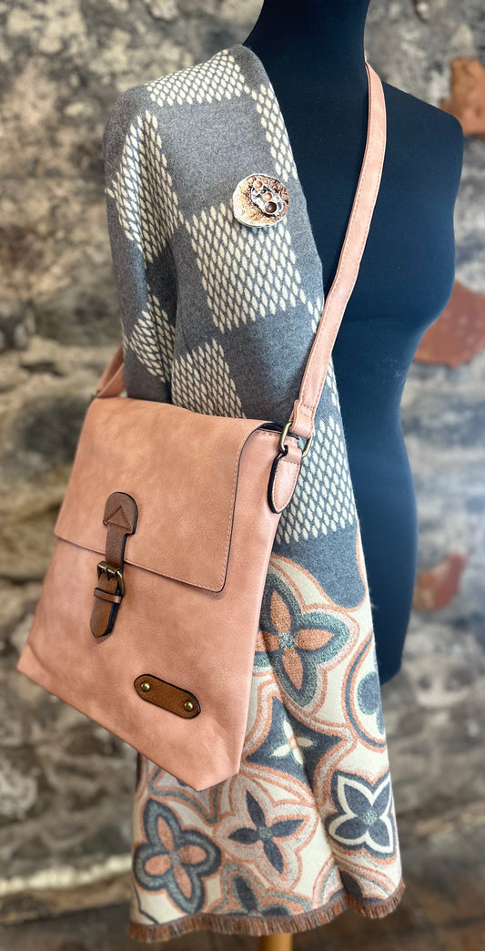 “Maggie “ soft apricot vegan crossbody satchel