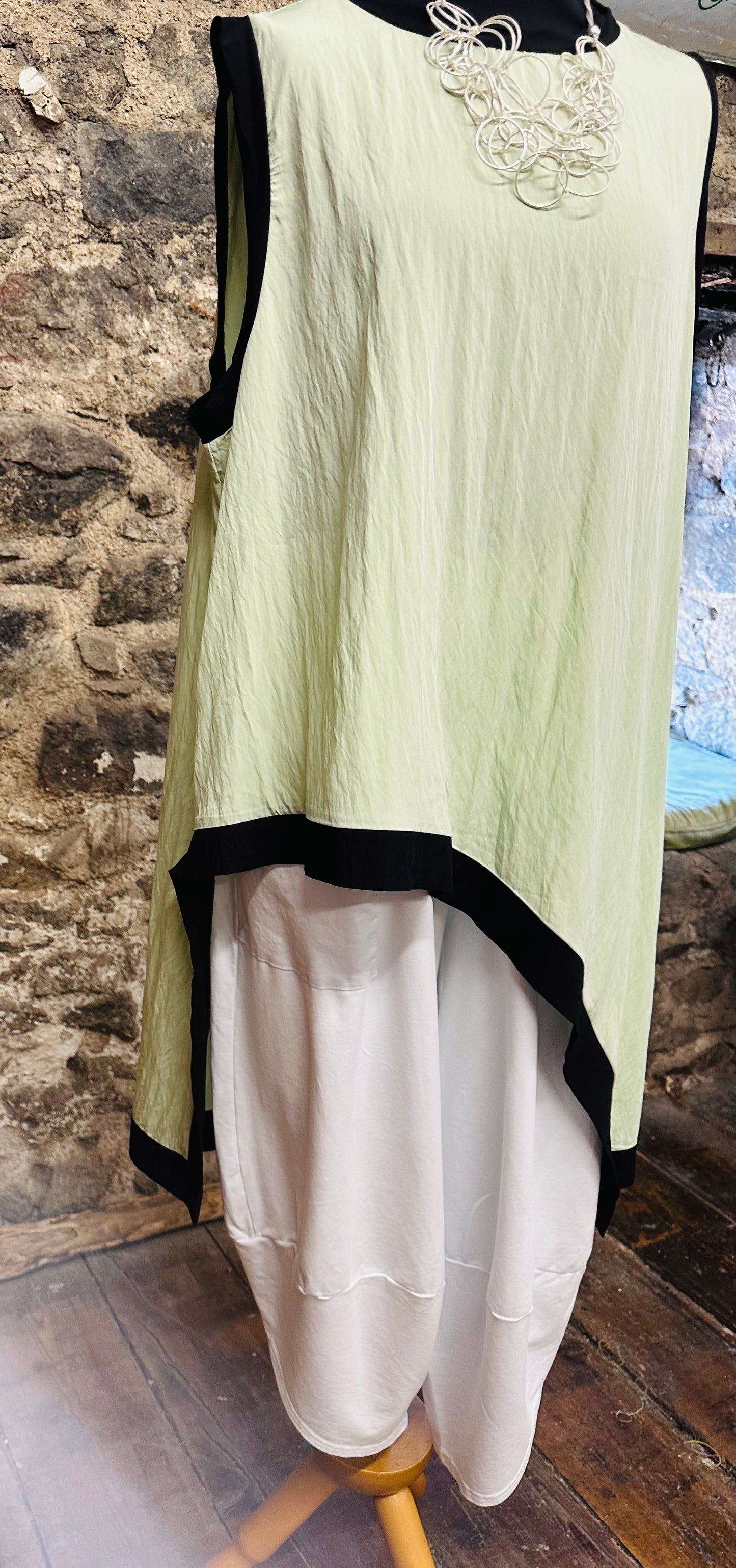“Tilly” apple green and black trim Italian tunic
