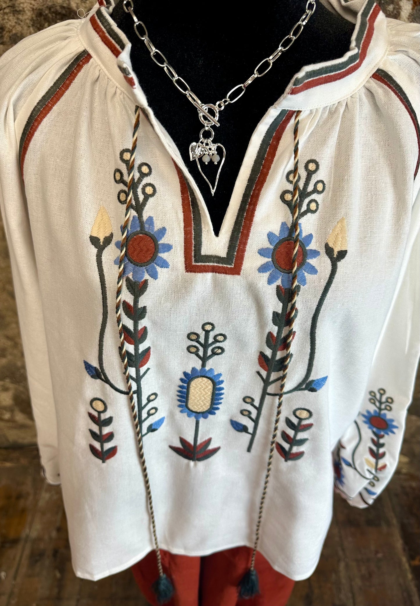 “Aida “heavy cotton Italian embroidered peasant shirt