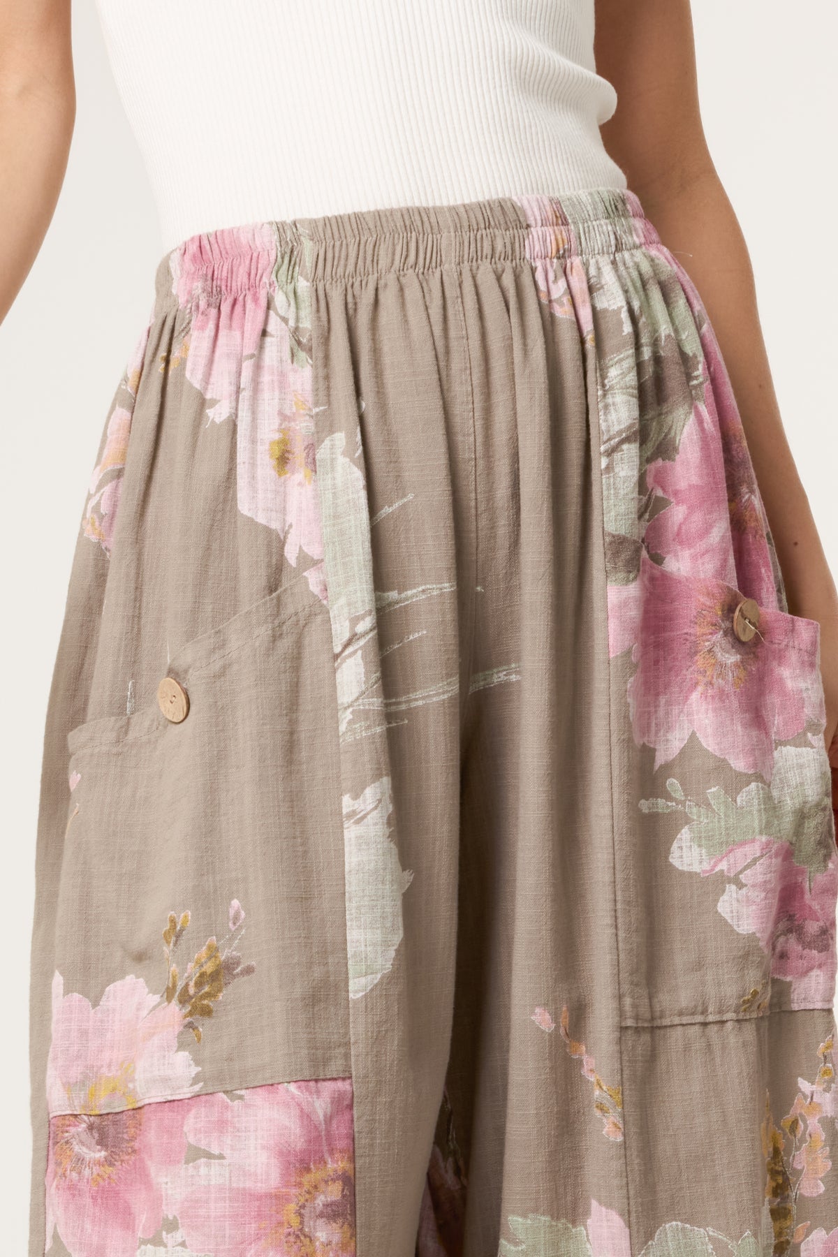 “Karina” mocha Italian linen floral cullottes