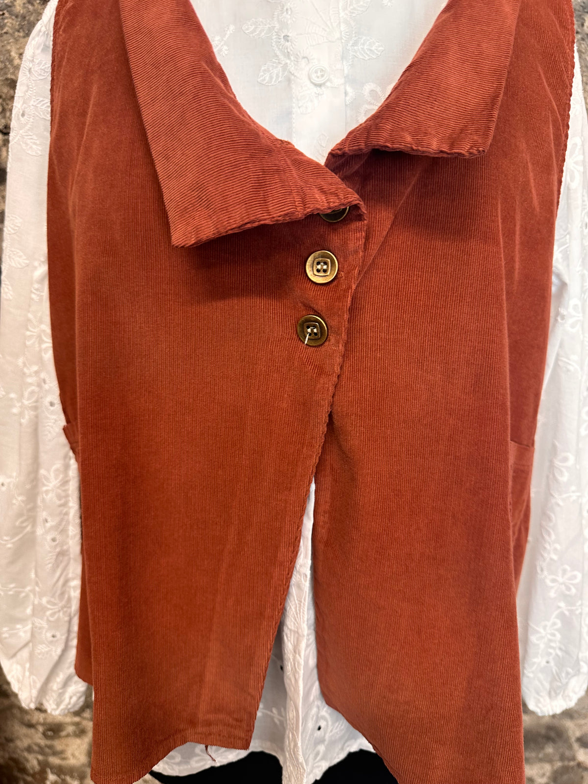 “Kellie” rust pin corduroy waistcoat