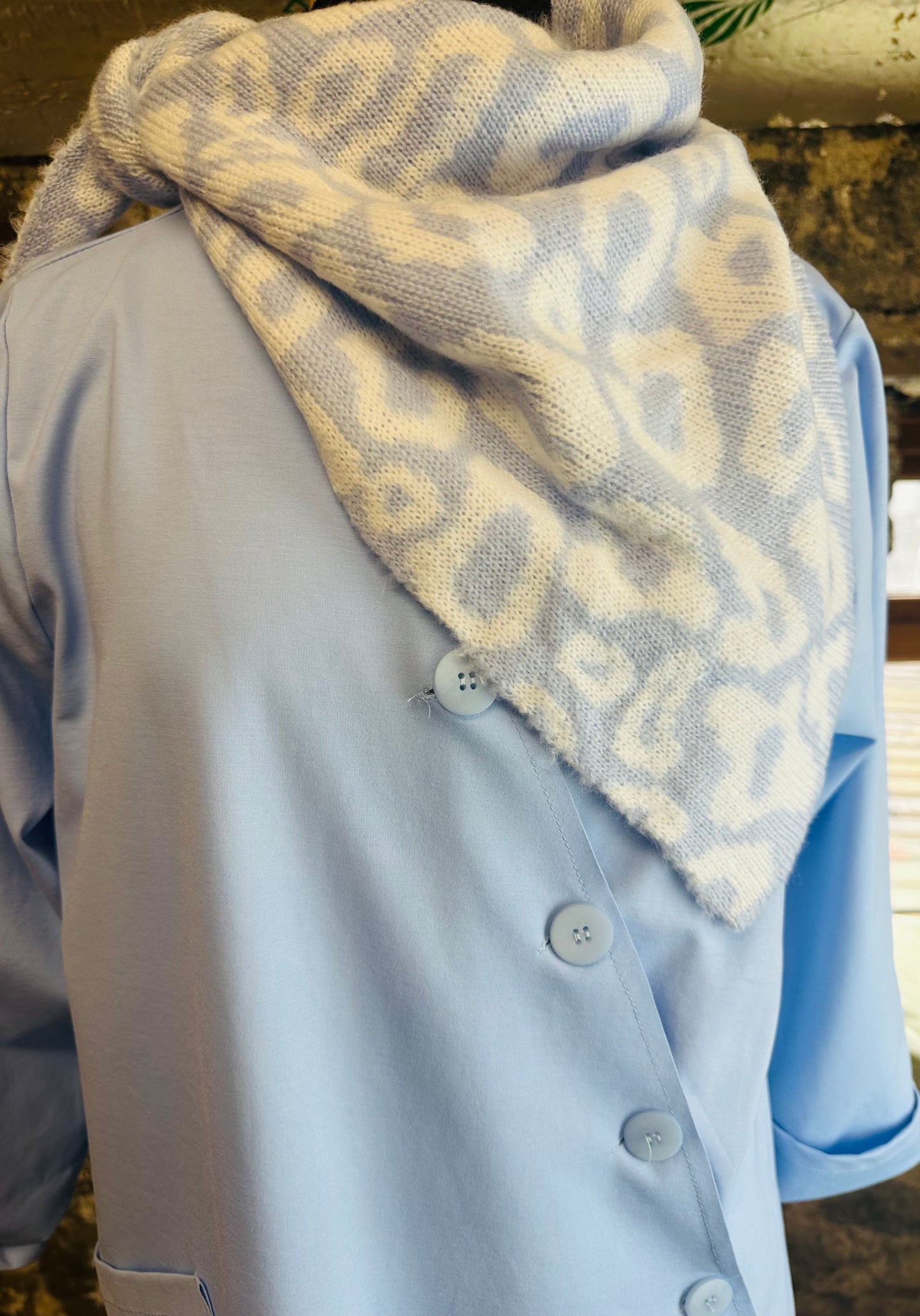 Powder blue knit triangle scarf