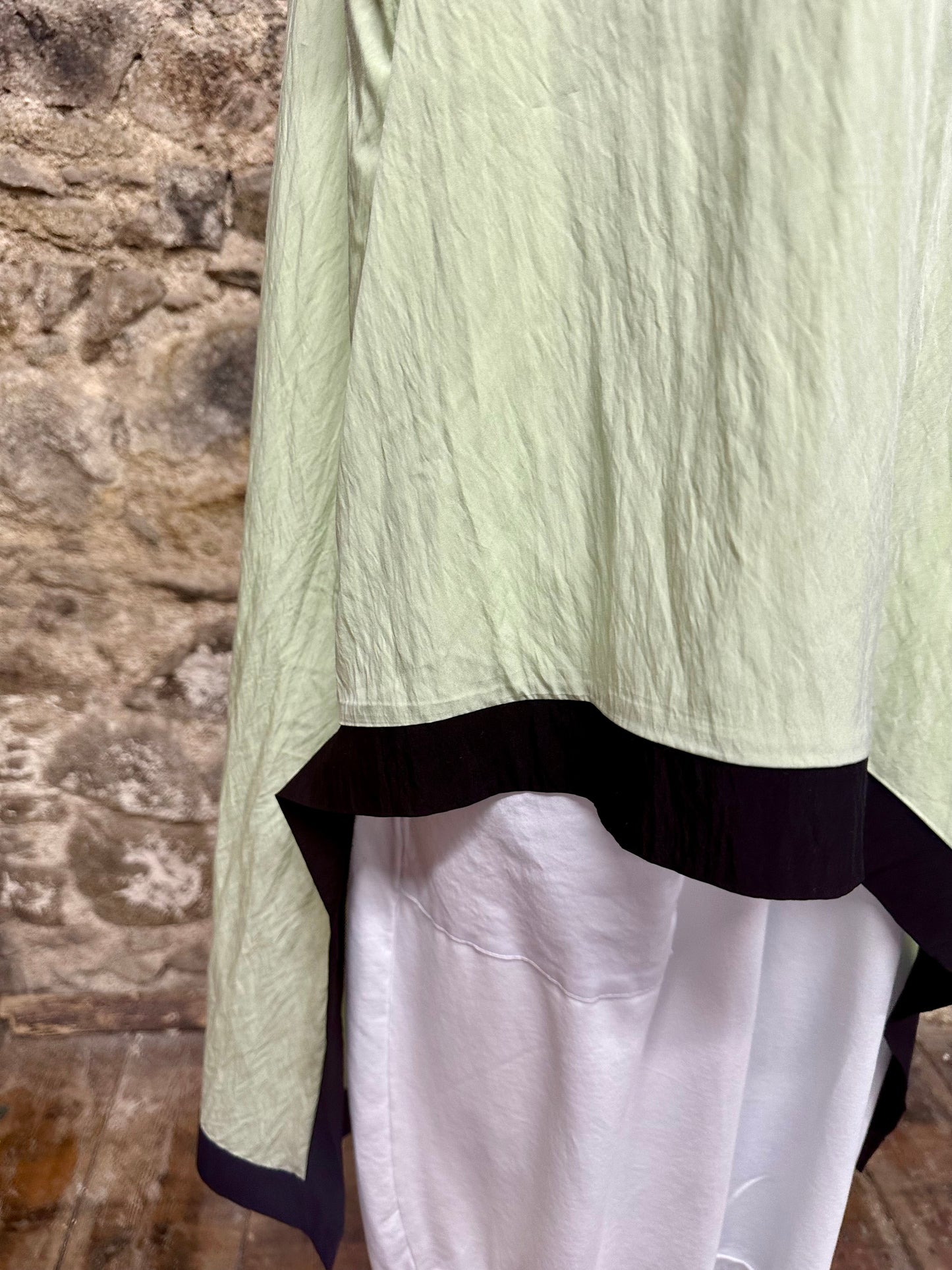 “Tilly” apple green and black trim Italian tunic