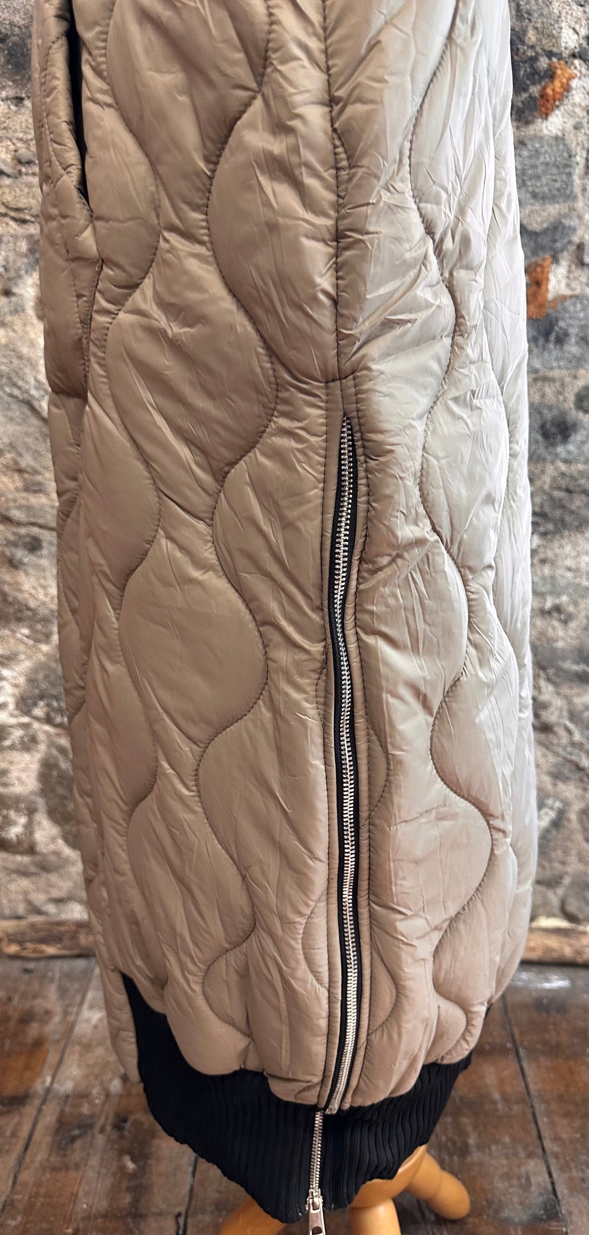 “Maisie “ stone quilted Italian long length  gilet