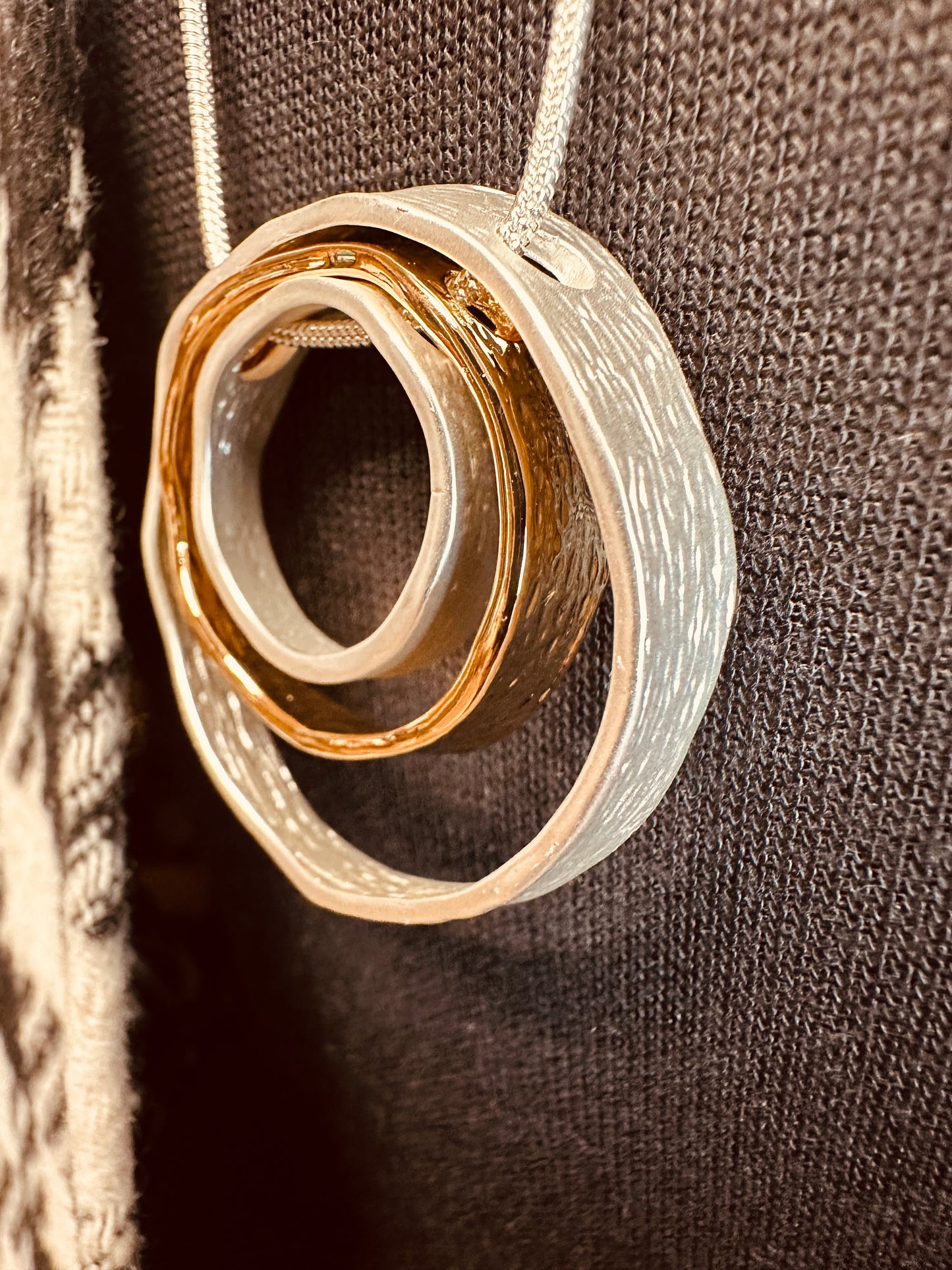 Statement 3 circle silver and gold plated long necklace