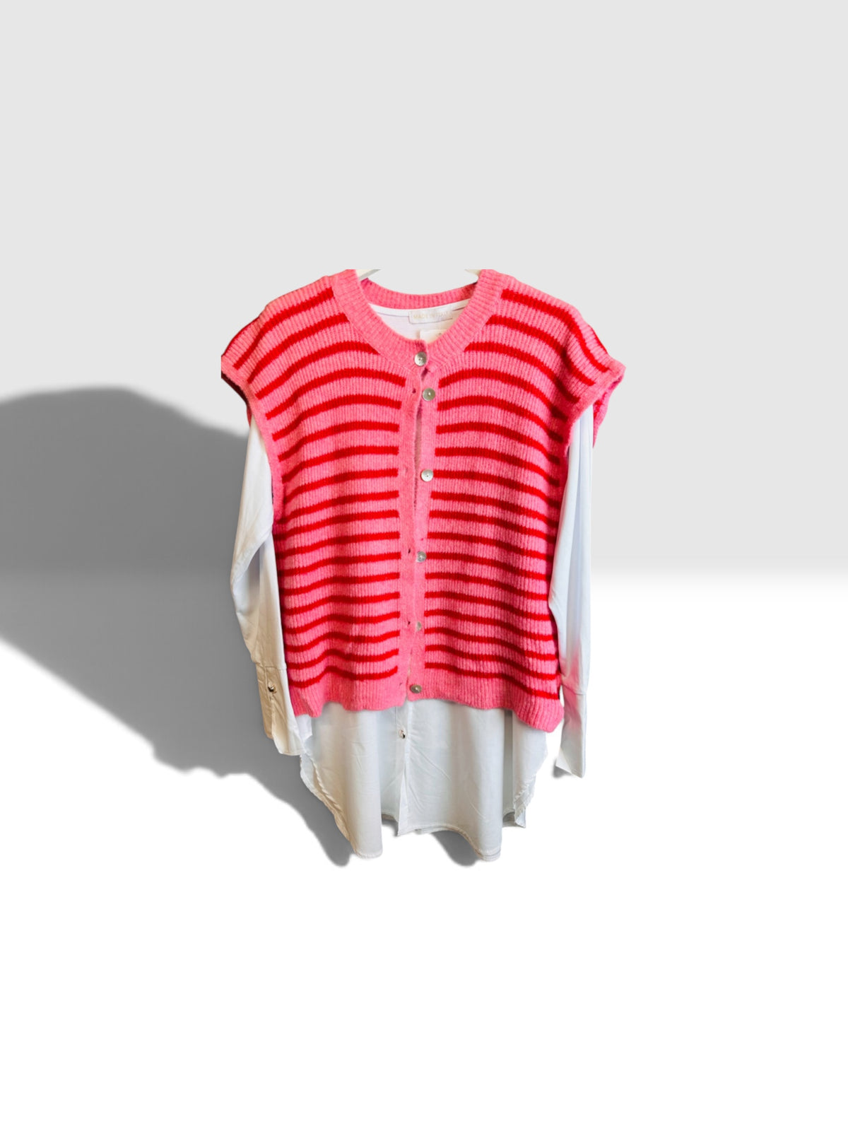 “Jessie “ red and pink stripe Italian knit waistcoat