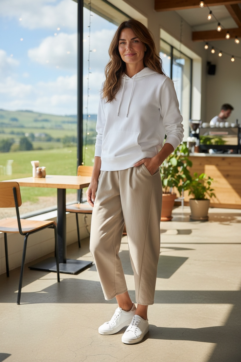 “Lottie”barrel leg Italian cocoon trouser beige mocha