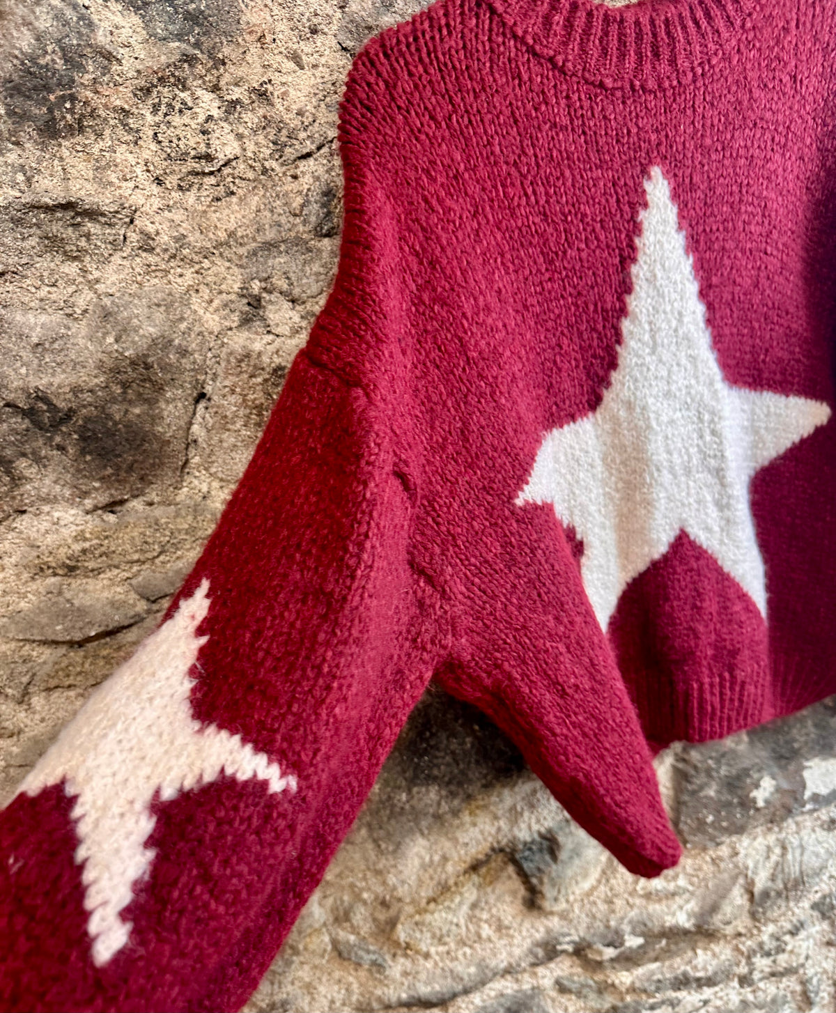 “Bowie “ burgundy and cream Italian soft loose knit jumper