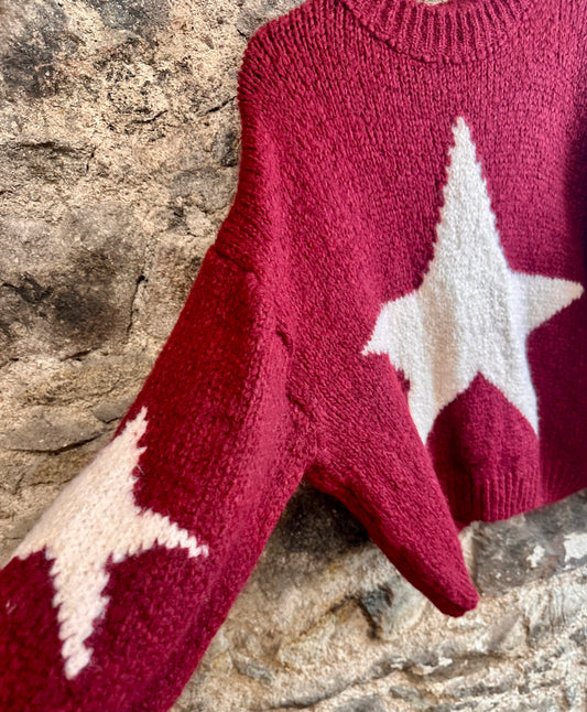 “Bowie “ burgundy and cream Italian soft loose knit jumper