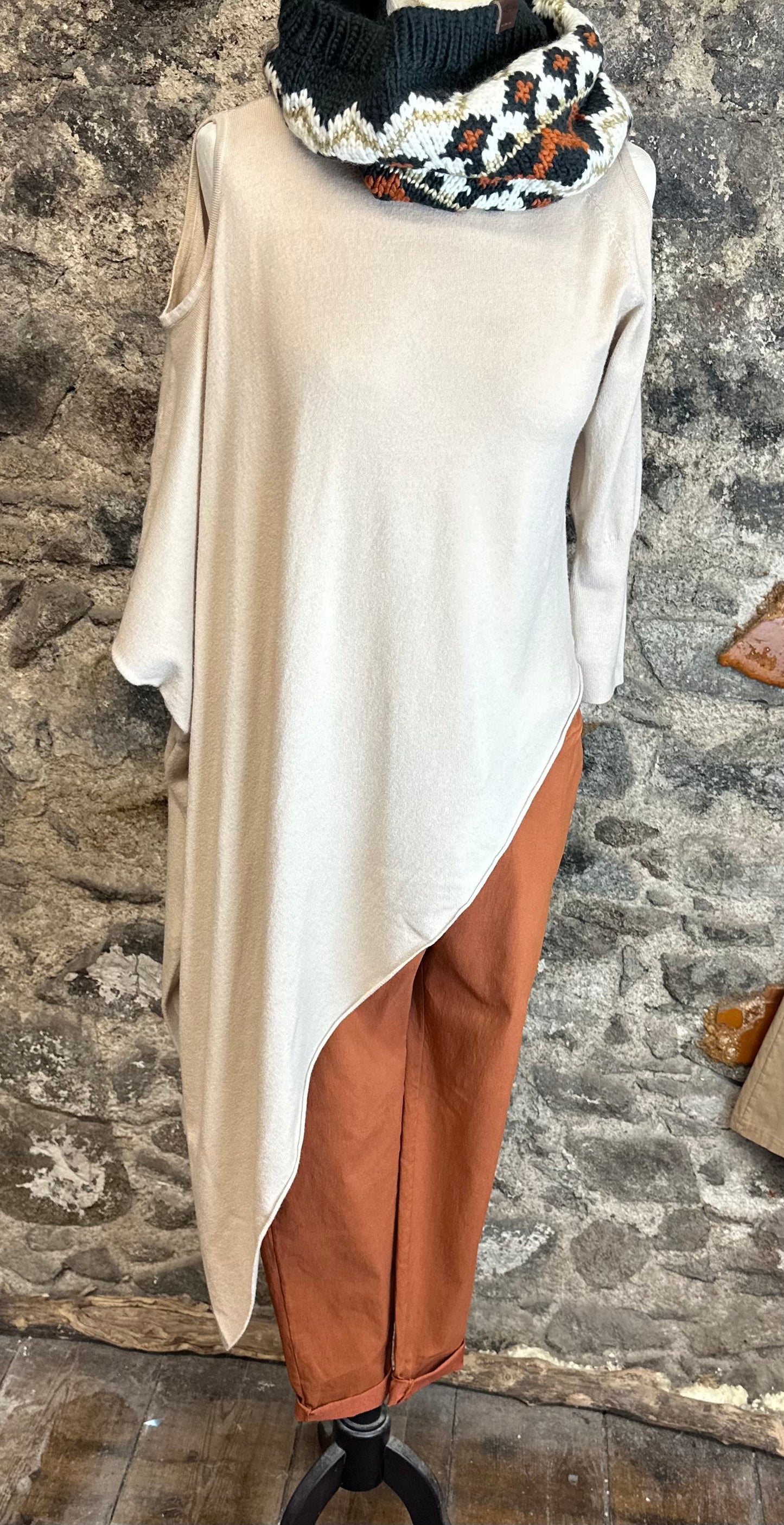 “Frankie “ asymmetric buttermilk cream Italian knit