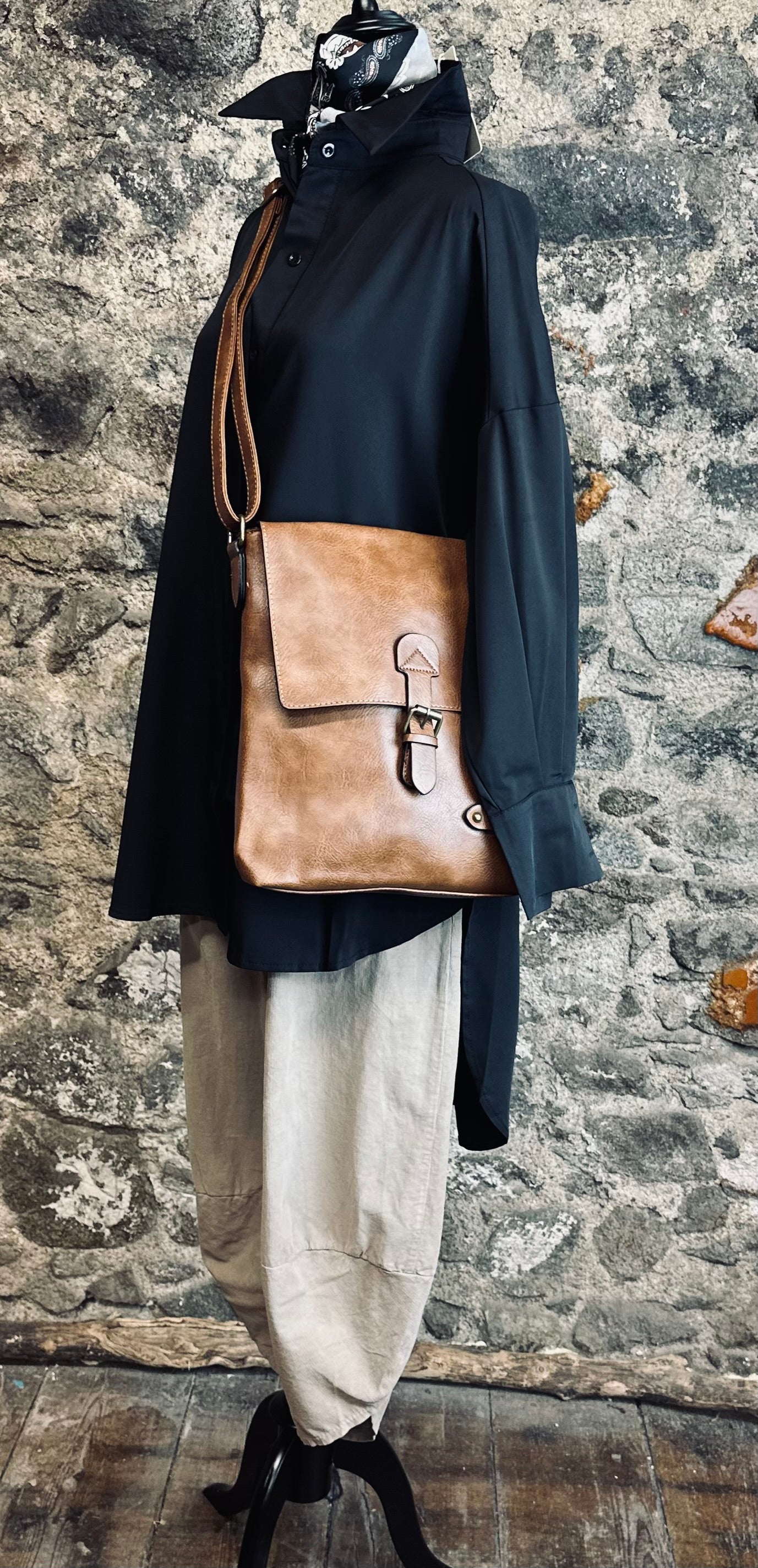 “Mabel “ Ebony Italian hi lo dress shirt