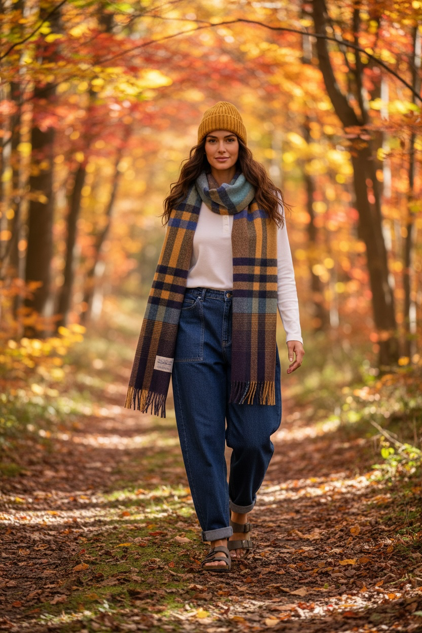 Country plaid mustard and blues heritage plaid cosey scarf