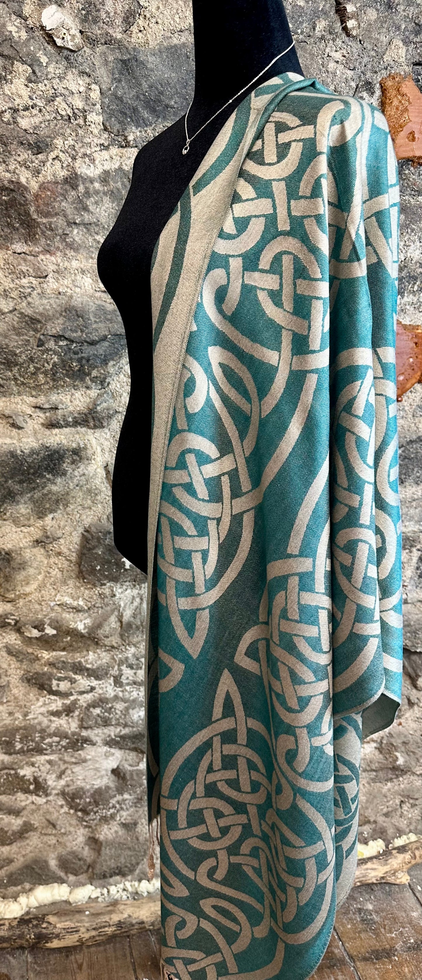 Heritage green Irish designed knotwork pashmina