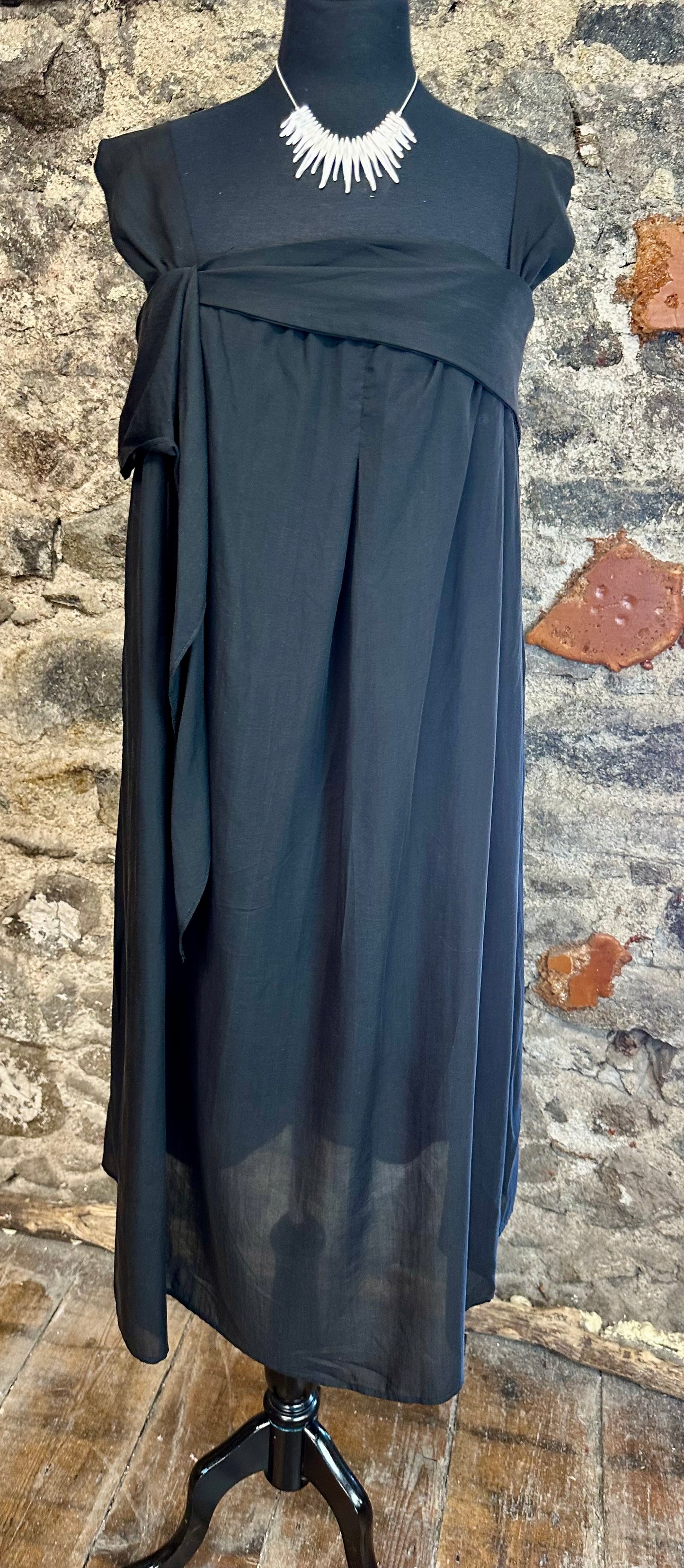 “Marguerite “ italian black cotton lined midi dress