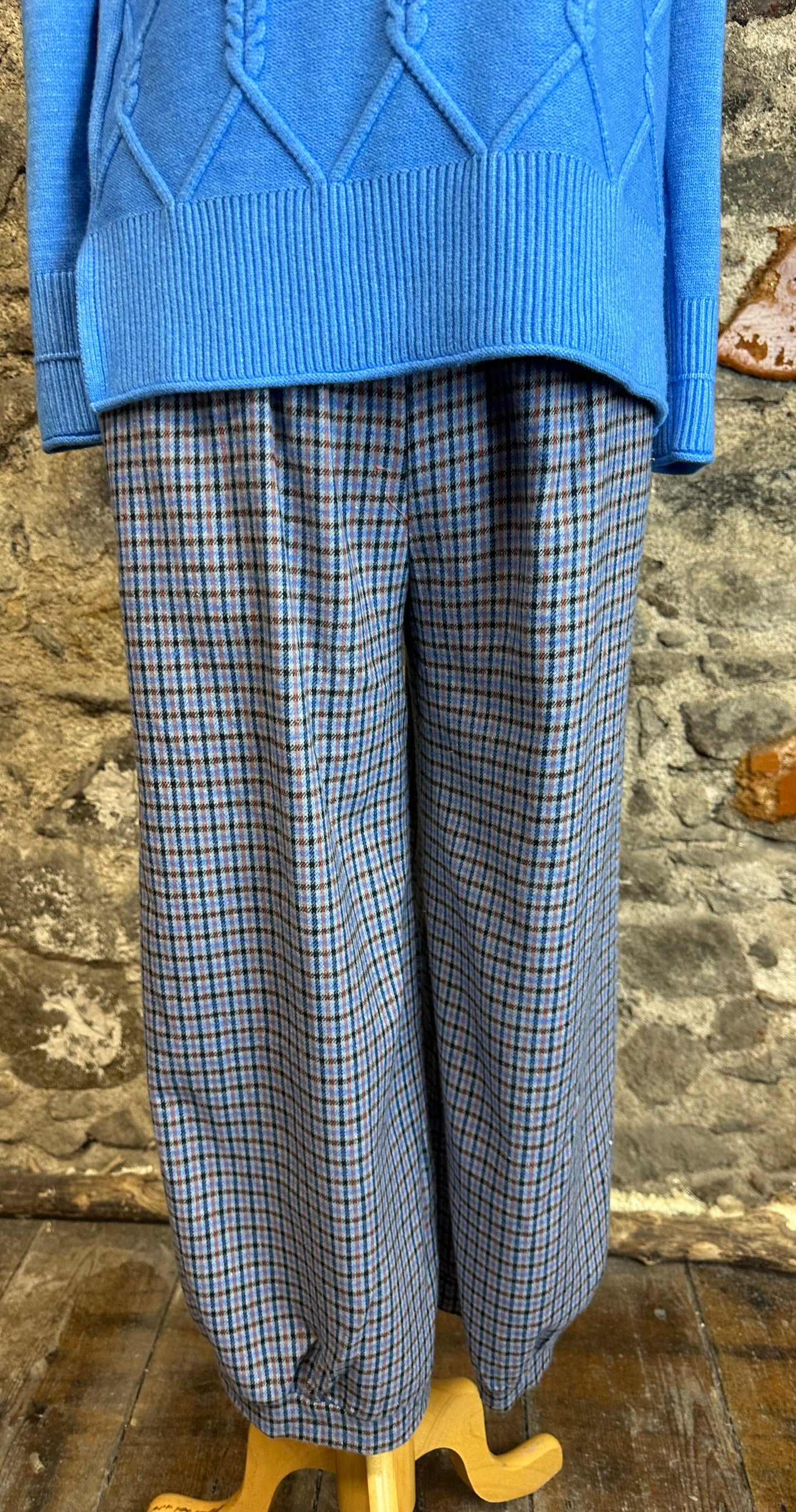 “ Dani “ sky blue plaid cosey Italian pants