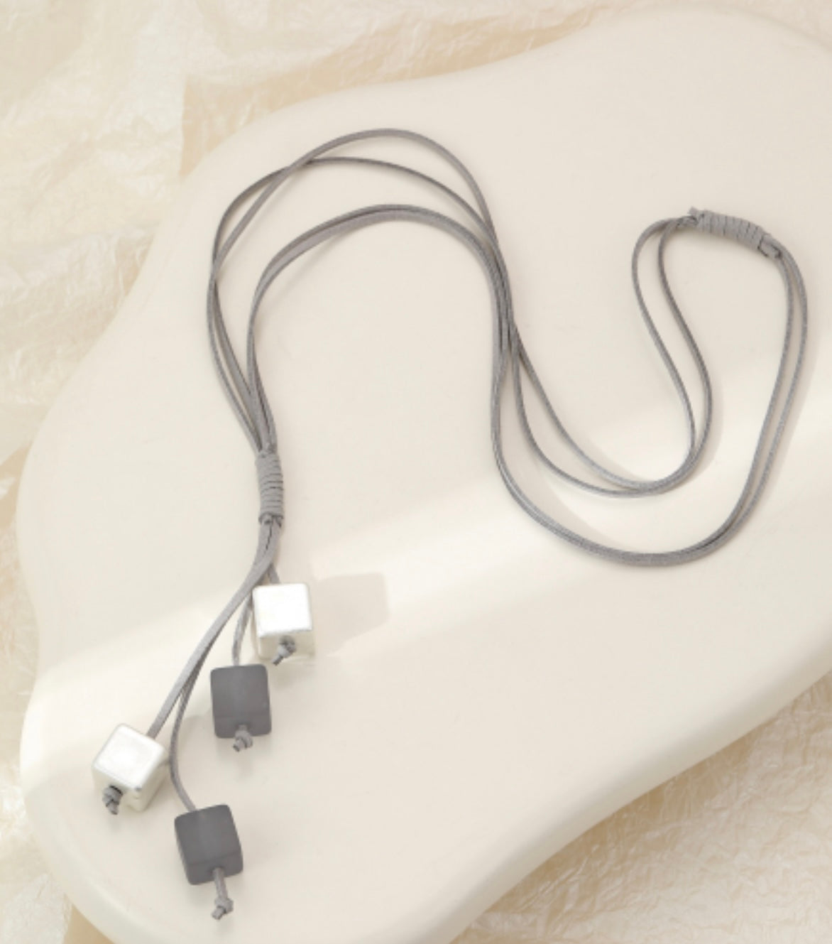 Statement cube and leather long gift boxed neckpiece