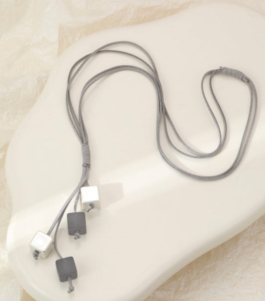 Statement cube and leather long gift boxed neckpiece