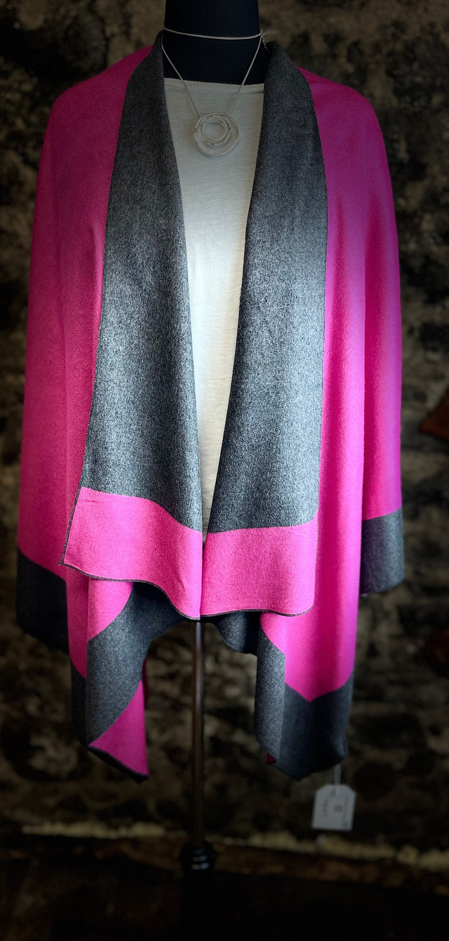 “Roberta “ cerise and charcoal grey cape wrap