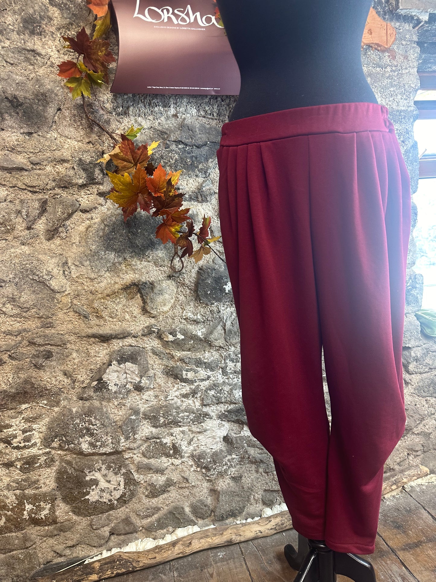 “Meabh” Bordeaux Italian pin tuck perfect trouser