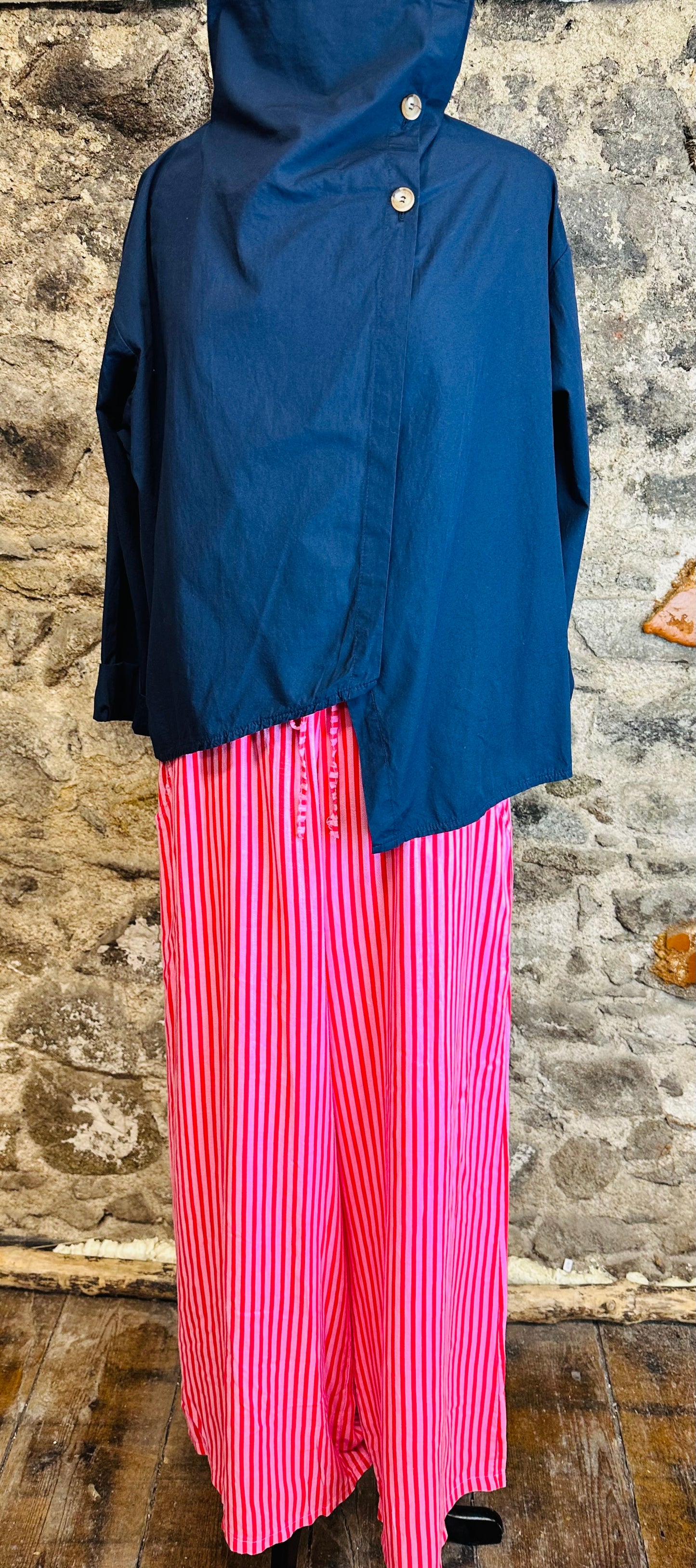 “Suzie”navy funnel neck cotton Italian jacket