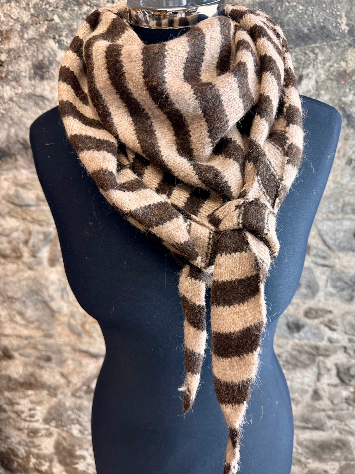 “Nelly “ chocolate and cream Bretton stripe triangle knit