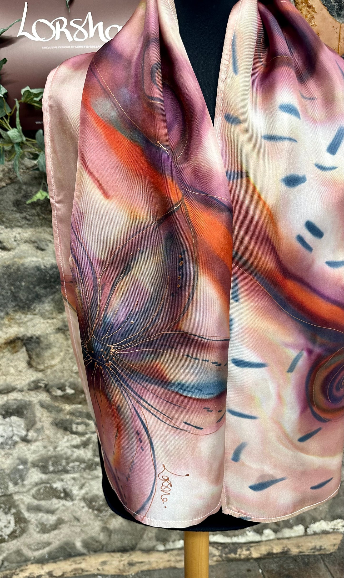 Lorshadesign Handpainted twill silk scarf