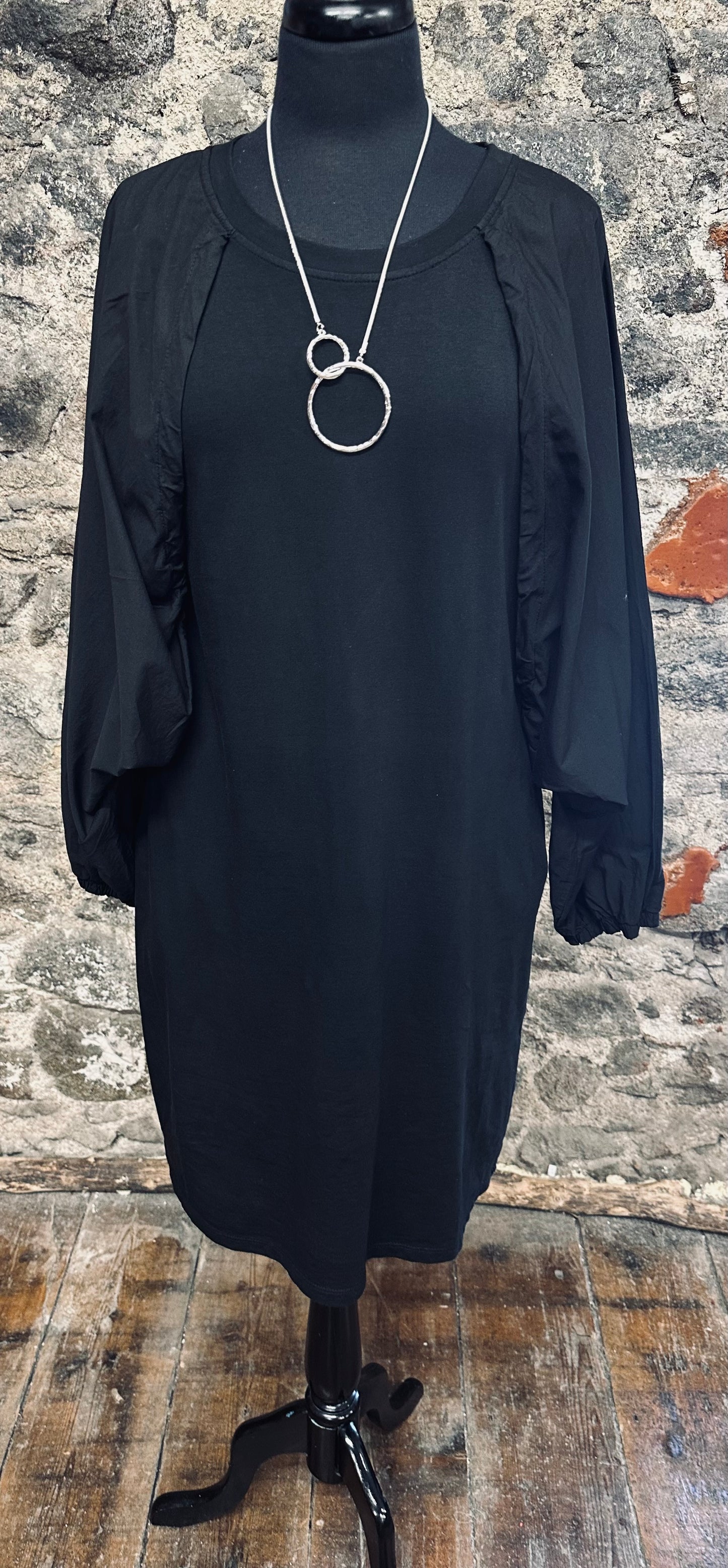 “Nancy “ contemporary black cotton and jersey dress