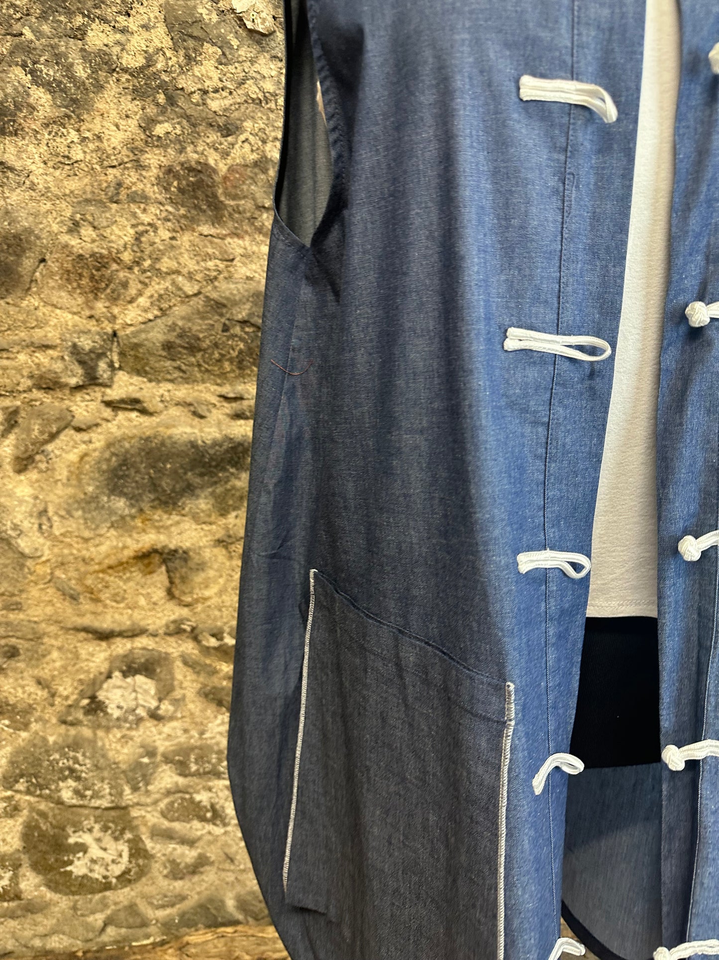 “Leia “ indigo soft denim Italian  mandarin waistcoat