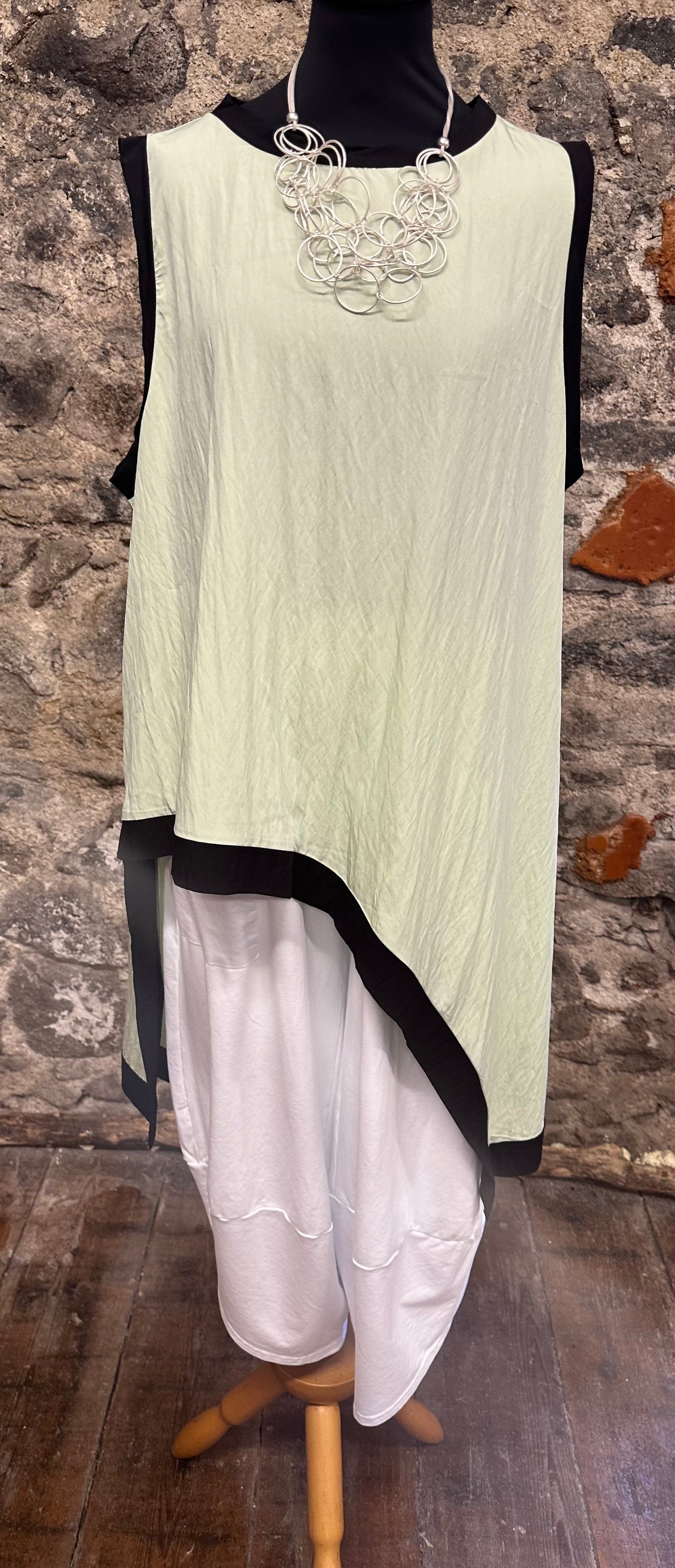 “Tilly” apple green and black trim Italian tunic