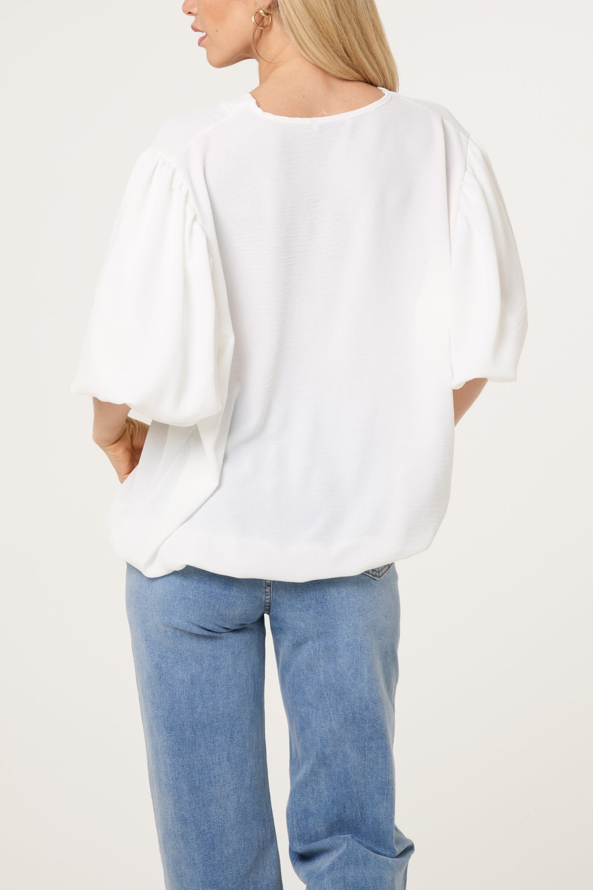 “Pria “Ivory Italian puff ball blouse