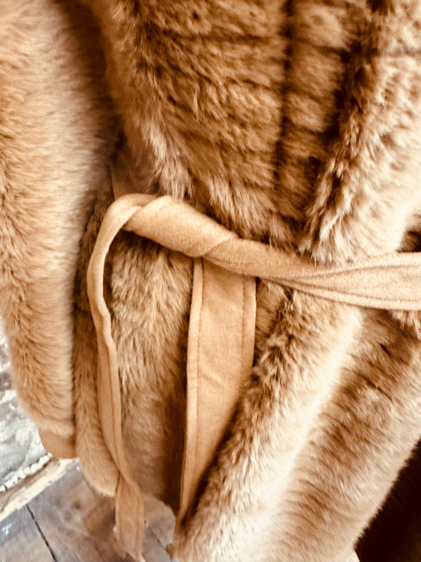 “Regina” bronze  Suedette vegan fur cape coat