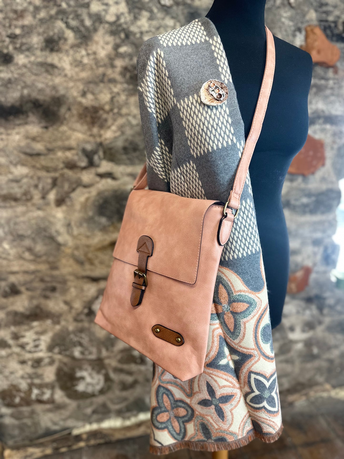 “Maggie “ soft apricot vegan crossbody satchel