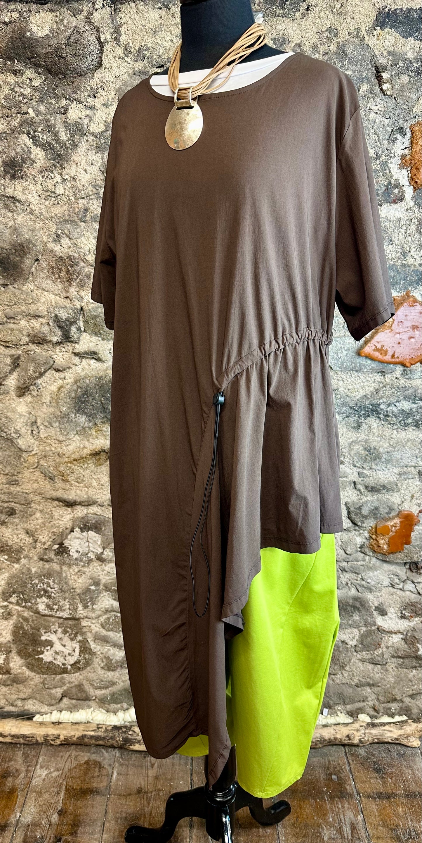 “Perri “ asymmetric adjustable tog Italian chocolate tunic
