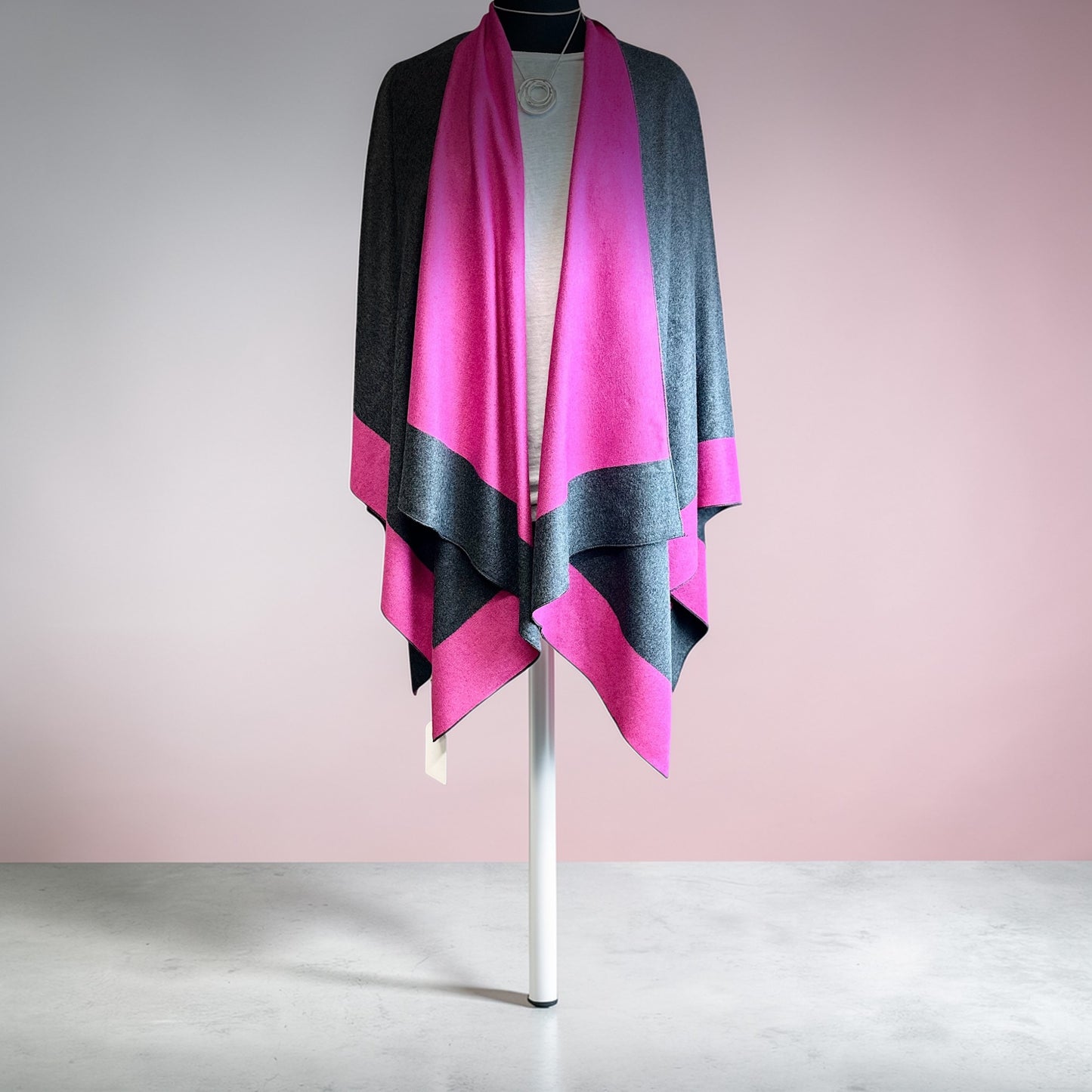 “Roberta “ cerise and charcoal grey cape wrap