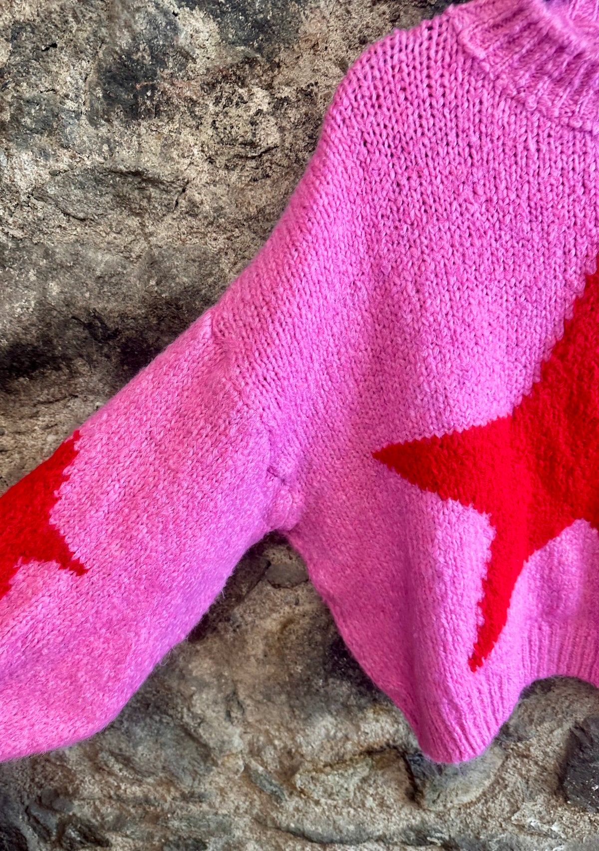 “Bowie “ fuchsia pink and cherry red star Italian supersoft knit